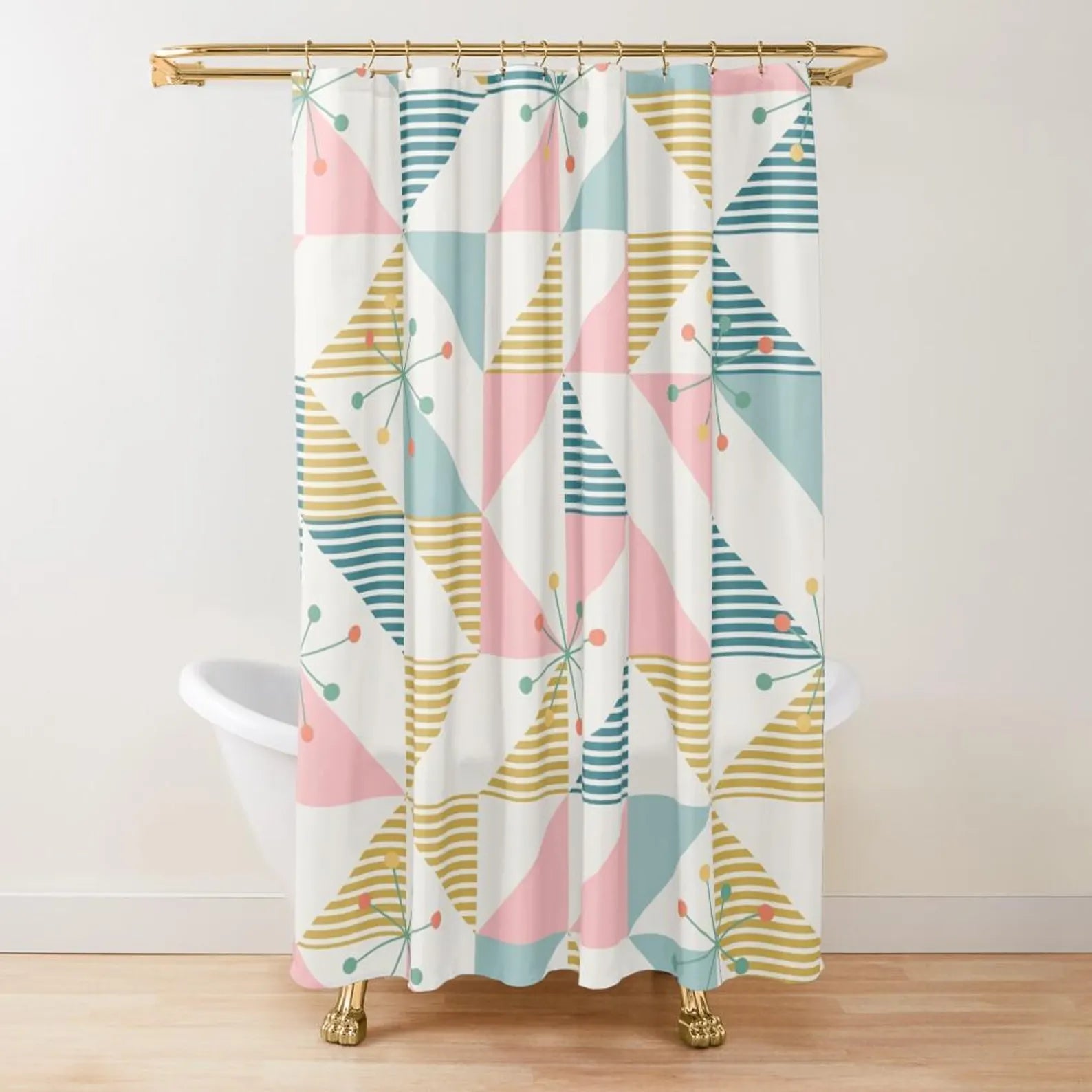 Kate McEnroe New York Mid Century Geometric Pattern Shower Curtain | Retro Atomic Starburst Bath DecorShower Curtains12546995542631982117