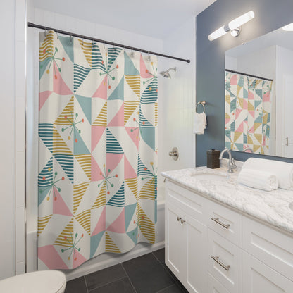 Kate McEnroe New York Mid Century Geometric Pattern Shower Curtain | Retro Atomic Starburst Bath DecorShower Curtains12546995542631982117