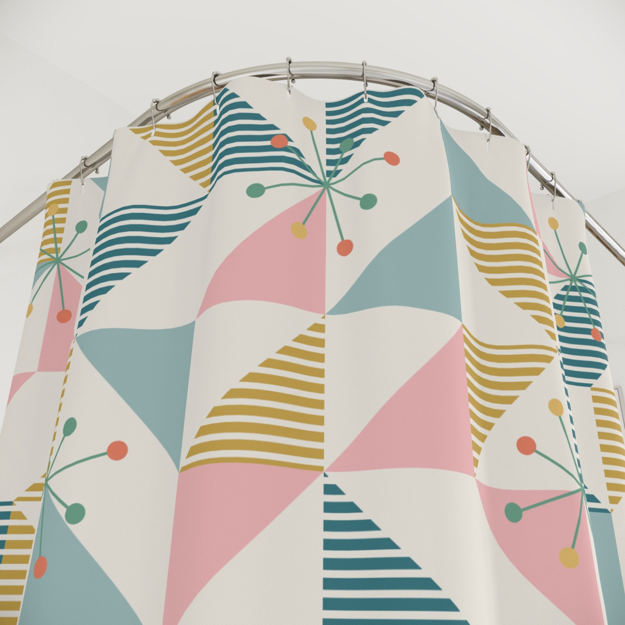 Kate McEnroe New York Mid Century Geometric Pattern Shower Curtain | Retro Atomic Starburst Bath DecorShower Curtains12546995542631982117