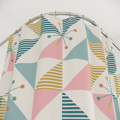 Kate McEnroe New York Mid Century Geometric Pattern Shower Curtain | Retro Atomic Starburst Bath DecorShower Curtains12546995542631982117