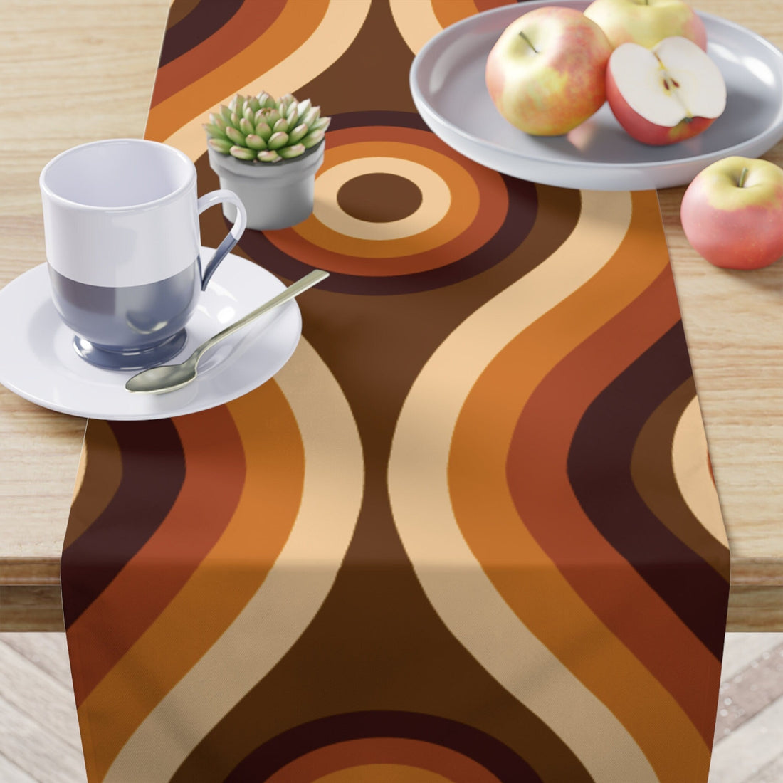 Kate McEnroe New York Mid Century Geometric Table Runner, Retro Dining Decor, Burnt Orange &amp; Earthy TonesTable Runners38918779658715112057
