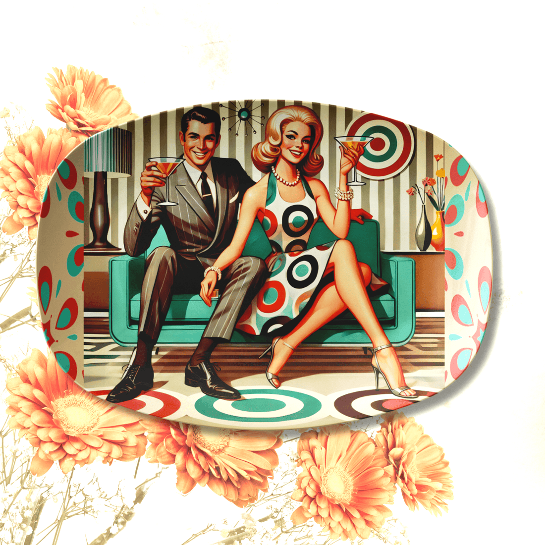 Kate McEnroe New York Mid Century Kitschy Mod Couple Serving Platter, Retro 50s Cocktail Hour, Swanky Lounge Party TrayServing PlattersMODCOUPLE23