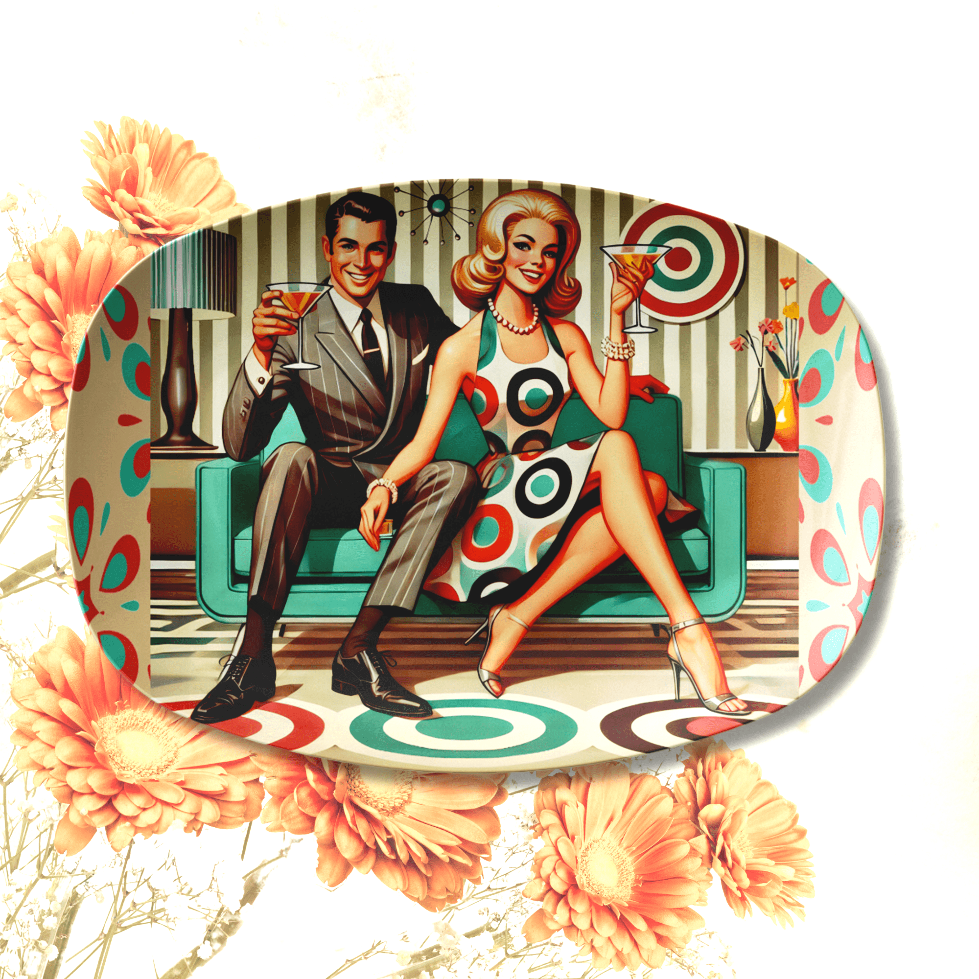 Kate McEnroe New York Mid Century Kitschy Mod Couple Serving Platter, Retro 50s Cocktail Hour, Swanky Lounge Party TrayServing PlattersMODCOUPLE23