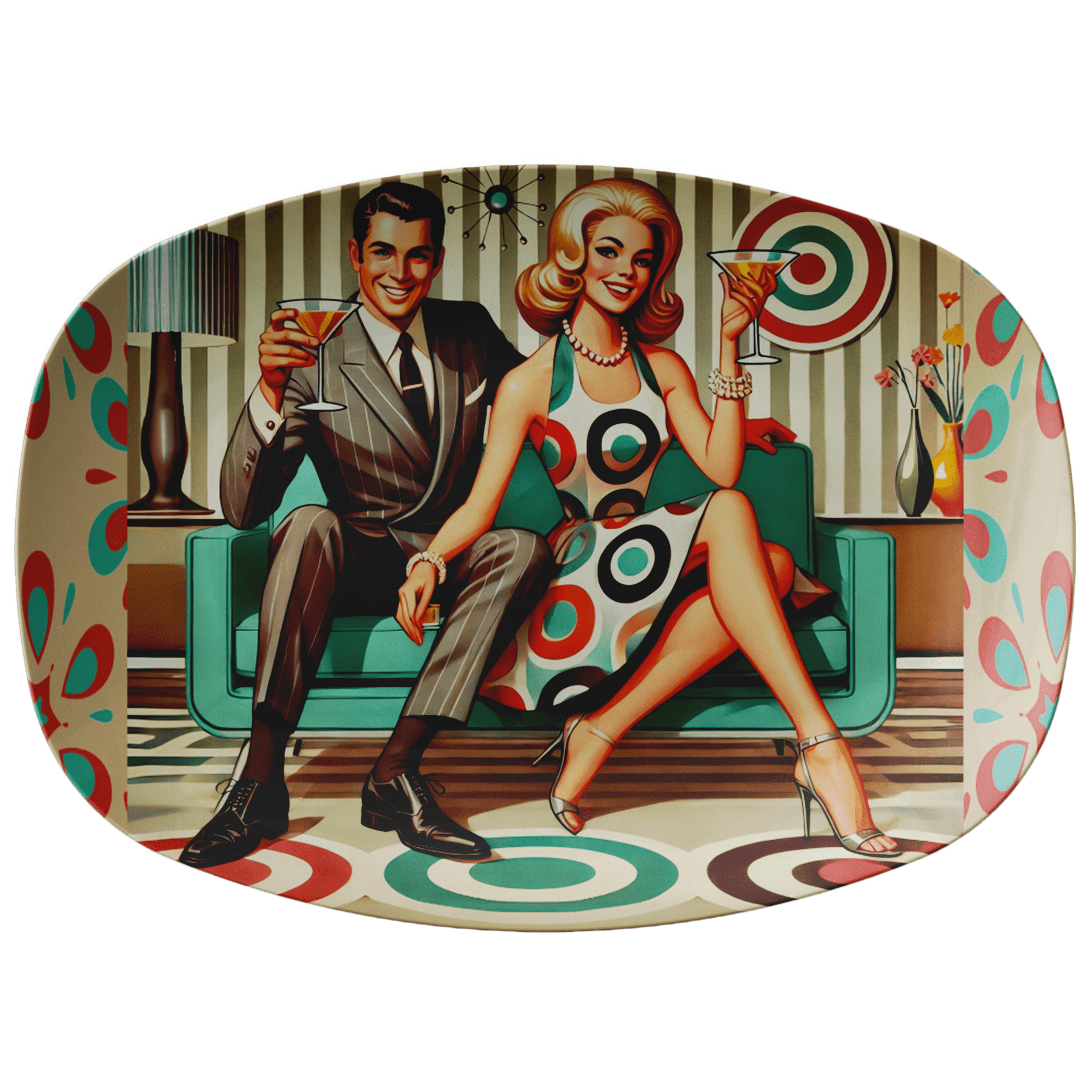 Kate McEnroe New York Mid Century Kitschy Mod Couple Serving Platter, Retro 50s Cocktail Hour, Swanky Lounge Party TrayServing PlattersMODCOUPLE23