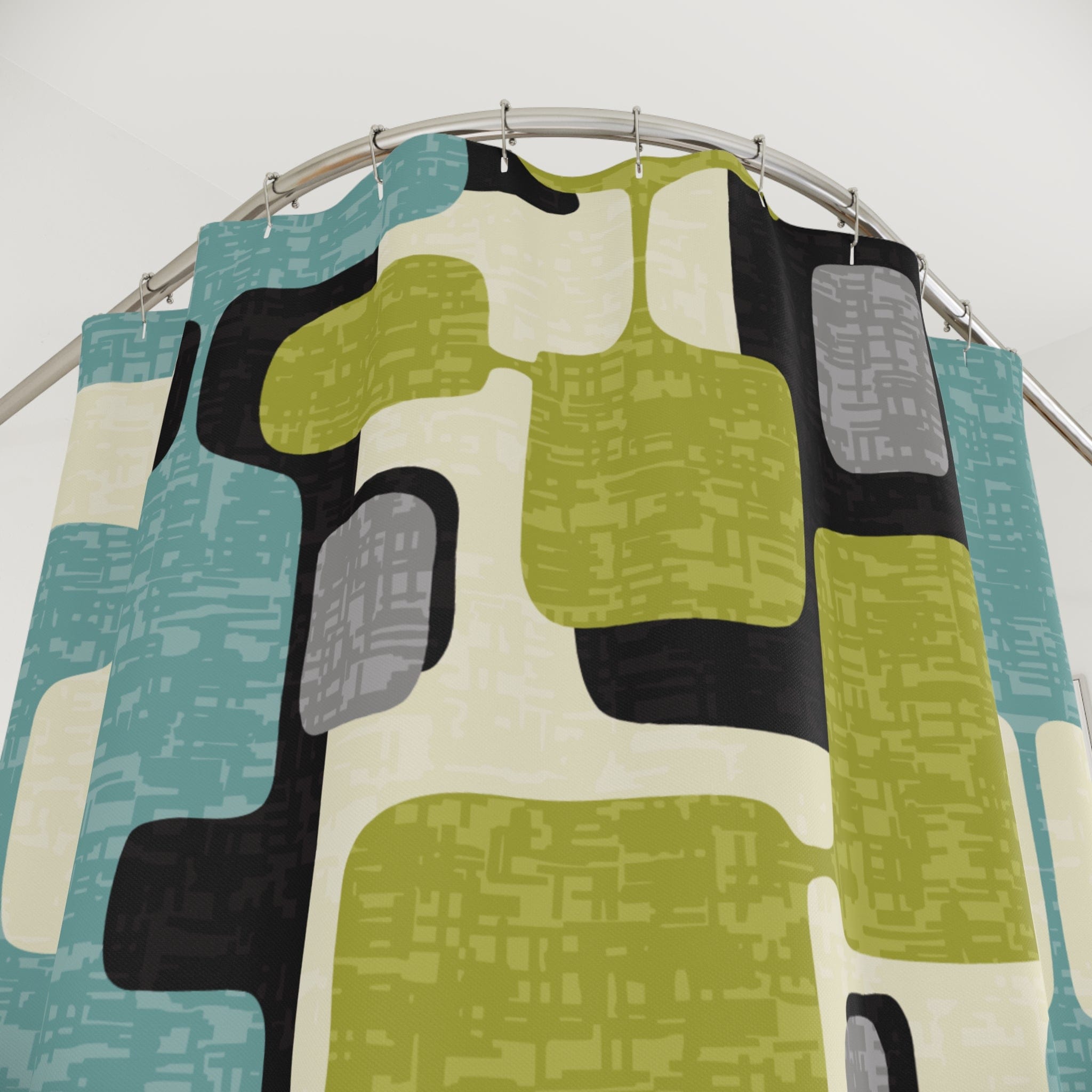Kate McEnroe New York Mid Century Mod Geometric Shower Curtain, Teal &amp; Lime Retro Bath DecorShower Curtains24160036939740436281
