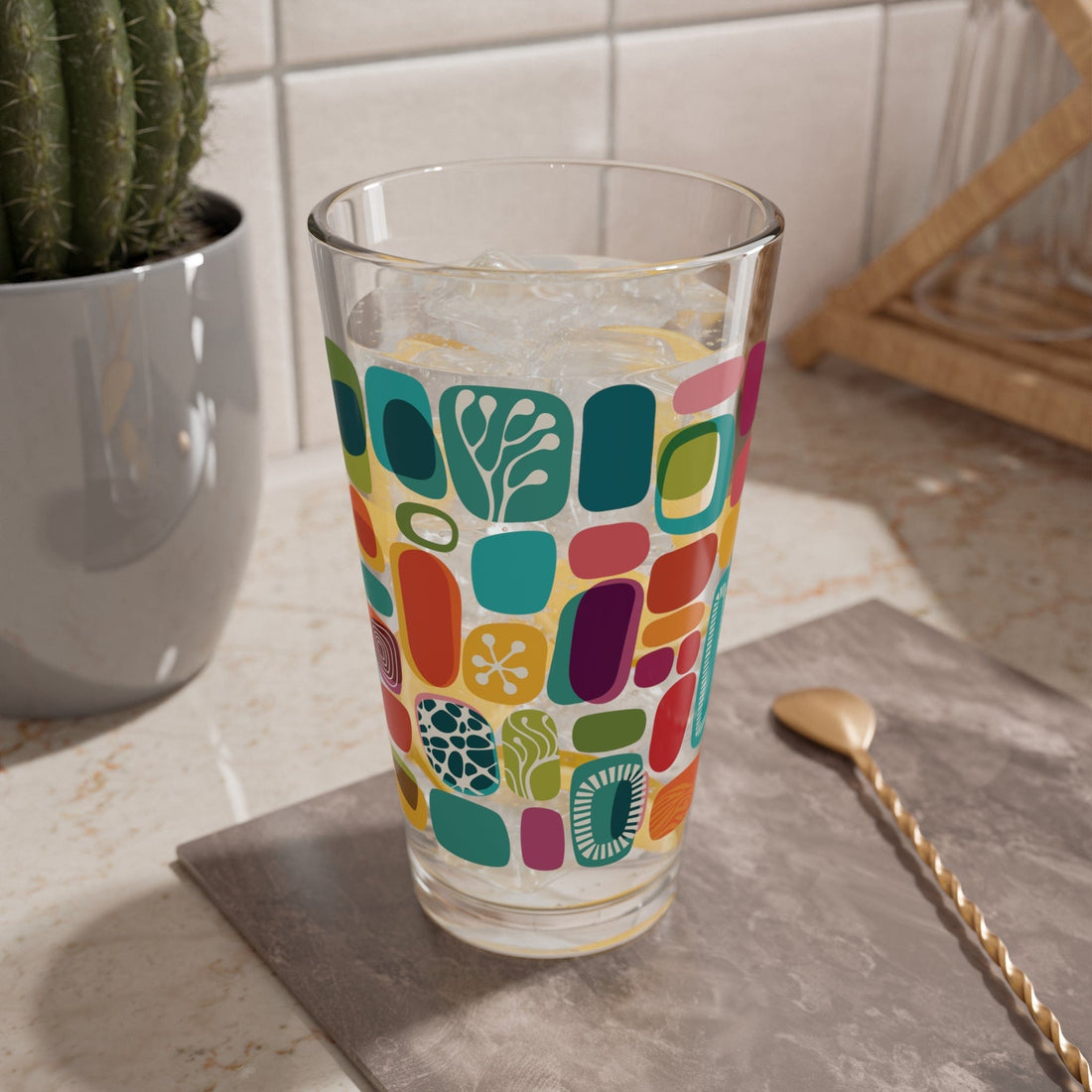Kate McEnroe New York Mid Century Modern 1950s Amoeba Barware, Retro Cocktail Glass, Geometric Abstract Drinkware, MCM Pint Glass Mixing Glasses 16oz 74370479213139893780