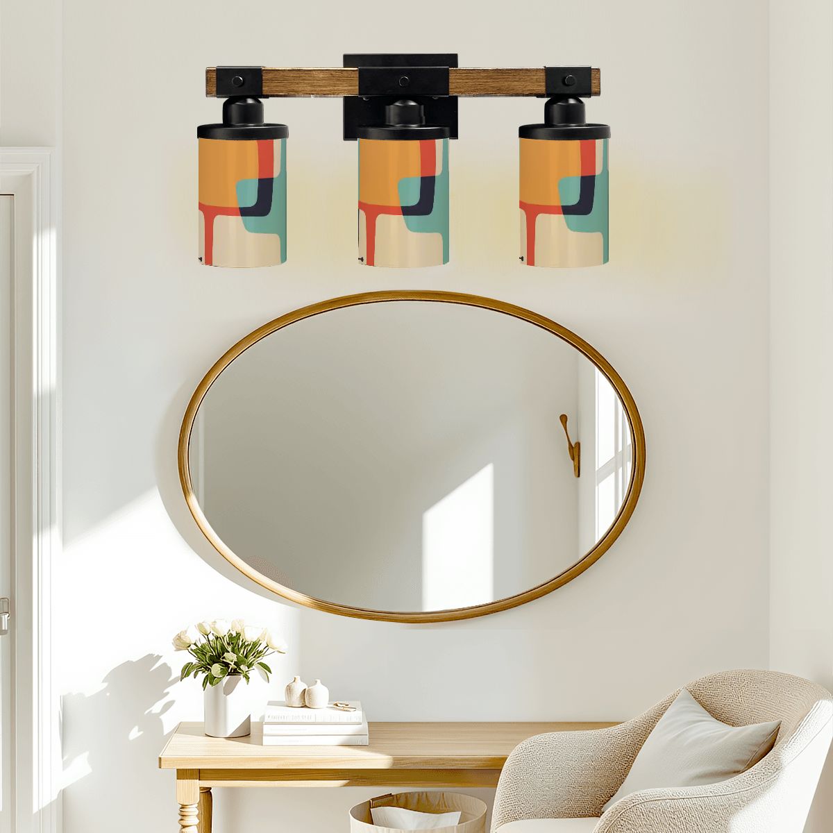 Kate McEnroe New York Mid Century Modern 1950s Geometric Vanity Light, Retro Cylinder Shade FixtureVanity Light FixturesfpxUM0kvPs