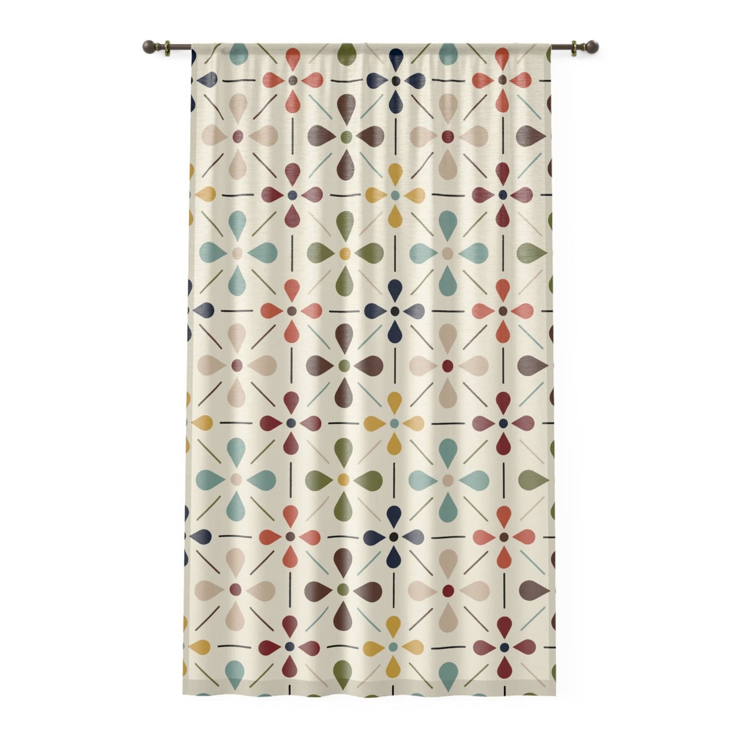 Kate McEnroe New York Mid Century Modern 1950s Retro Floral Sheer Window Curtains, Minimalist MCM Cream, Olive, Mustard, Brown Curtain Panel DrapesWindow Curtains19951075760583994192