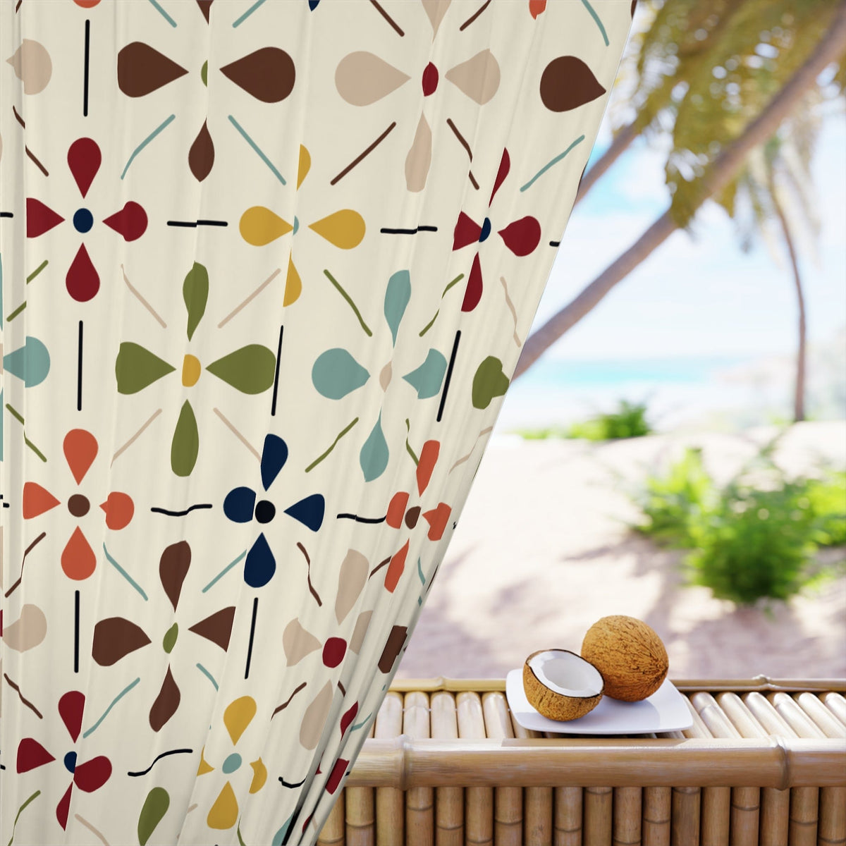 Kate McEnroe New York Mid Century Modern 1950s Retro Floral Window Curtains, Minimalist MCM Cream, Olive, Mustard, Brown Curtain Panel DrapesWindow Curtains19963197409764275225