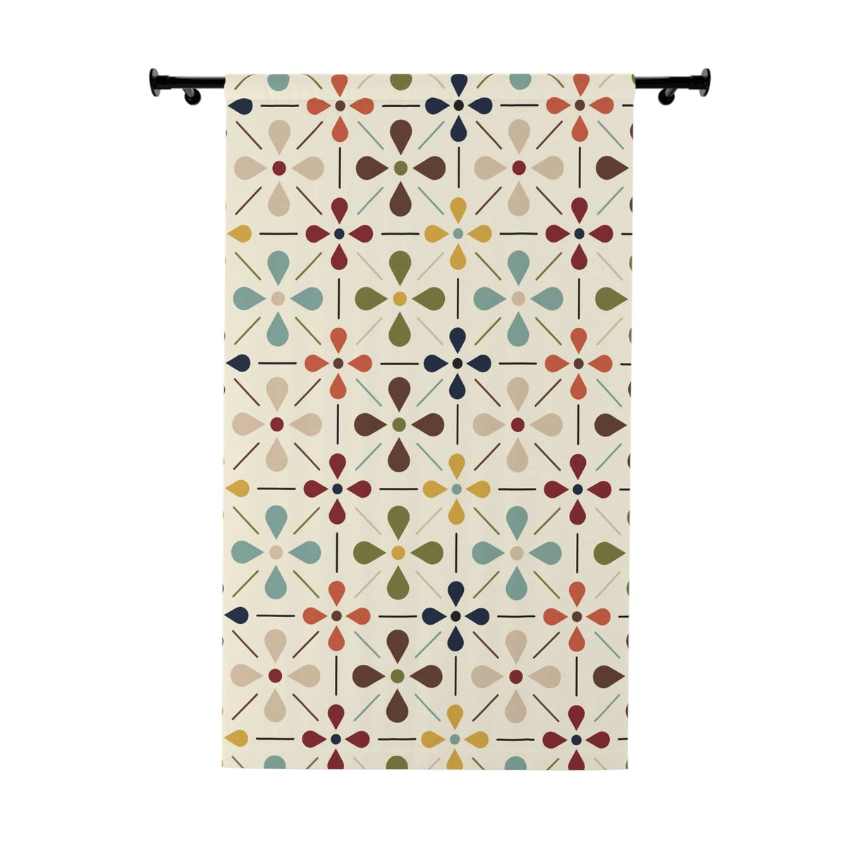 Kate McEnroe New York Mid Century Modern 1950s Retro Floral Window Curtains, Minimalist MCM Cream, Olive, Mustard, Brown Curtain Panel DrapesWindow Curtains19963197409764275225