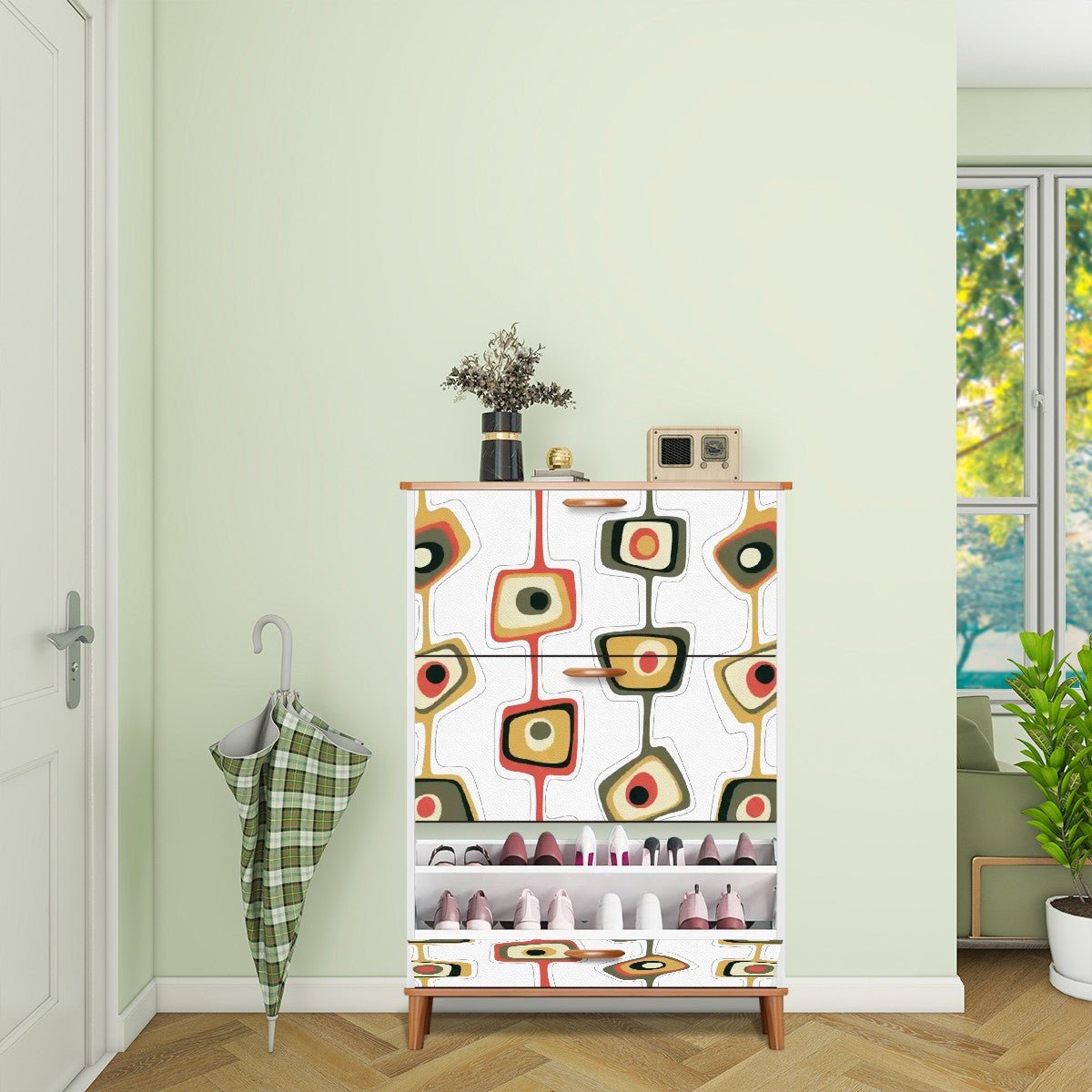 Kate McEnroe New York Mid Century Modern 50s Abstract Geometric Shoe CabinetShoe StorageEcsQpB7ivK