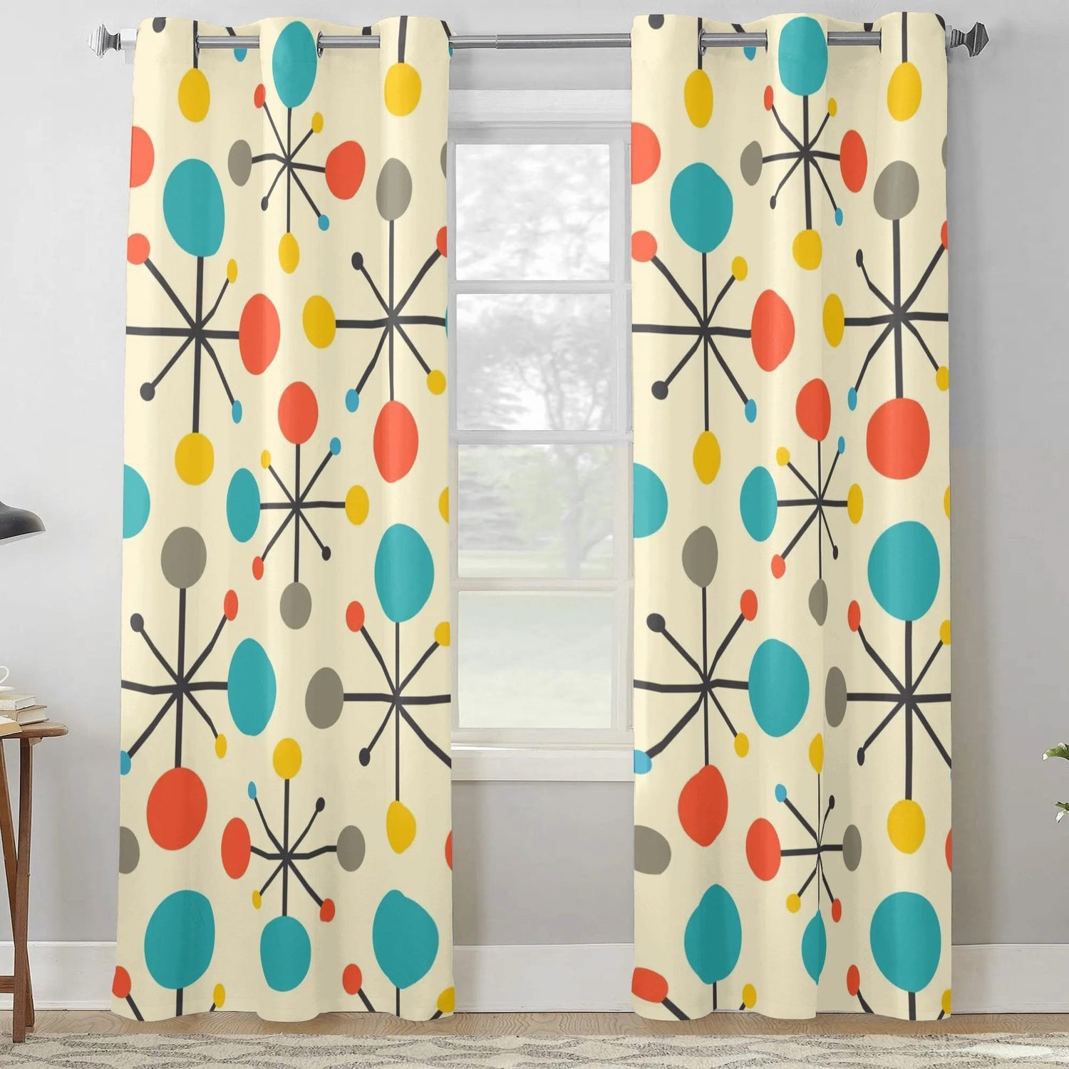 Kate McEnroe New York Mid Century Modern 50s Atomic Starburst Double Panel Grommet Window CurtainsWindow CurtainsWELE2OPY - 1