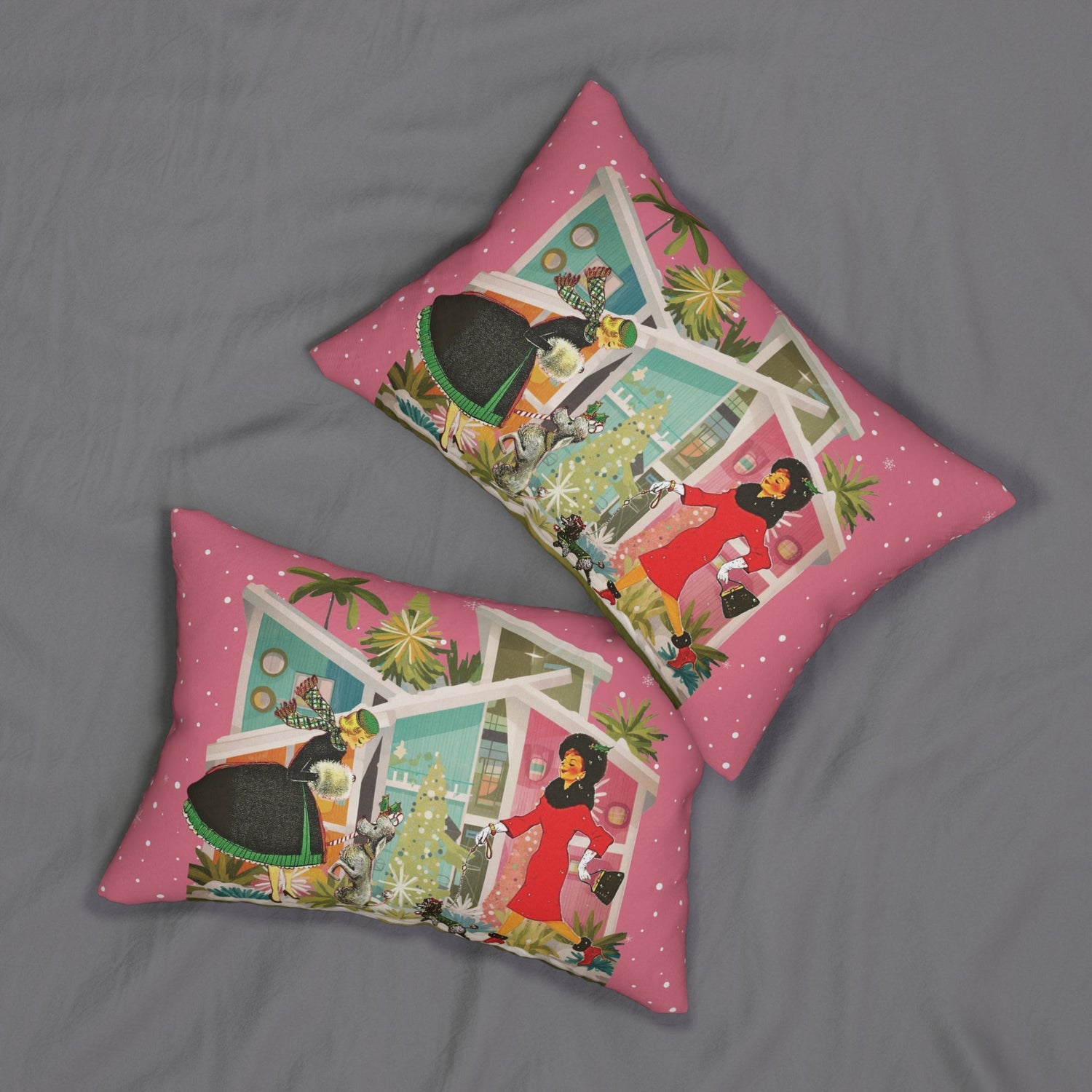 Kate McEnroe New York Mid Century Modern 50s Christmas Lumbar Pillow Retro Kitsch Poodle Dog DecorLumbar Pillows22965254198829685273