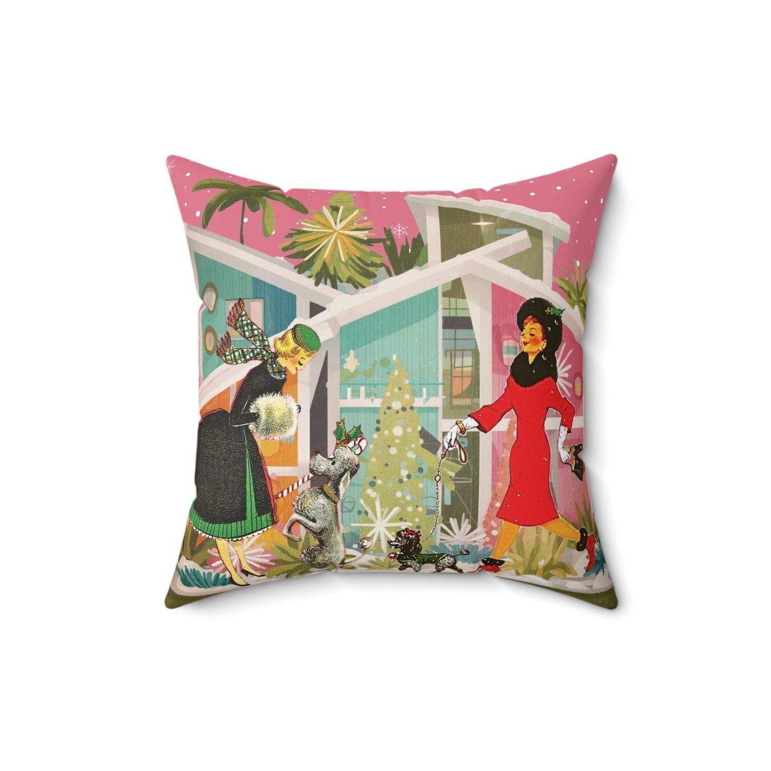 Kate McEnroe New York Mid Century Modern 50s Christmas Throw Pillow, Retro Kitsch Poodle Dog DecorThrow Pillows27511983303653084809