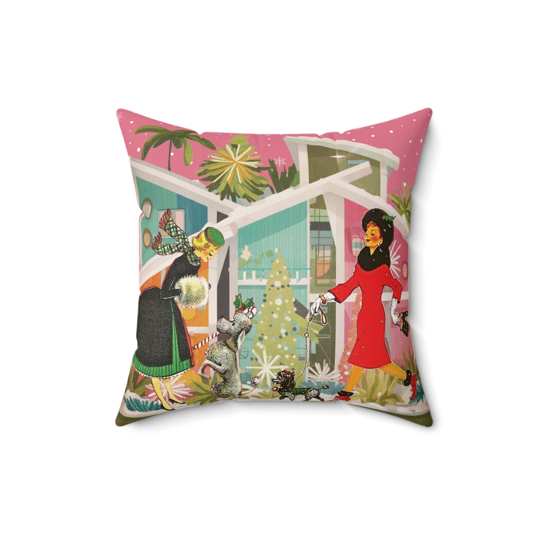 Kate McEnroe New York Mid Century Modern 50s Christmas Throw Pillow, Retro Kitsch Poodle Dog DecorThrow Pillows27511983303653084809