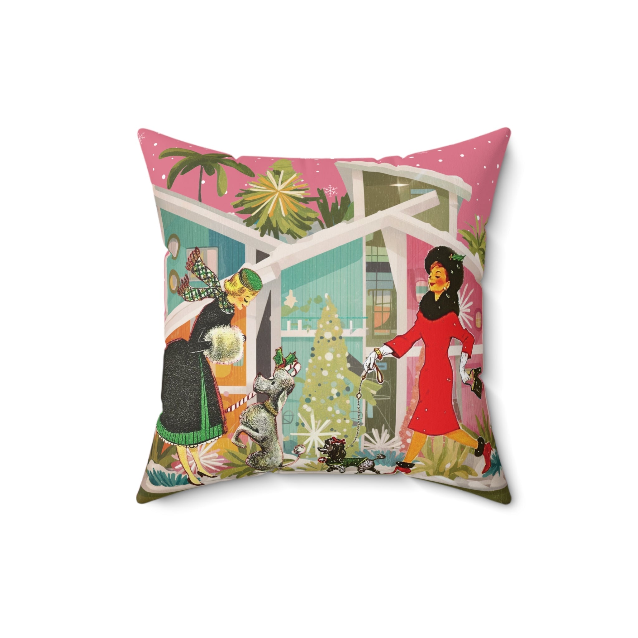 Kate McEnroe New York Mid Century Modern 50s Christmas Throw Pillow, Retro Kitsch Poodle Dog DecorThrow Pillows27511983303653084809