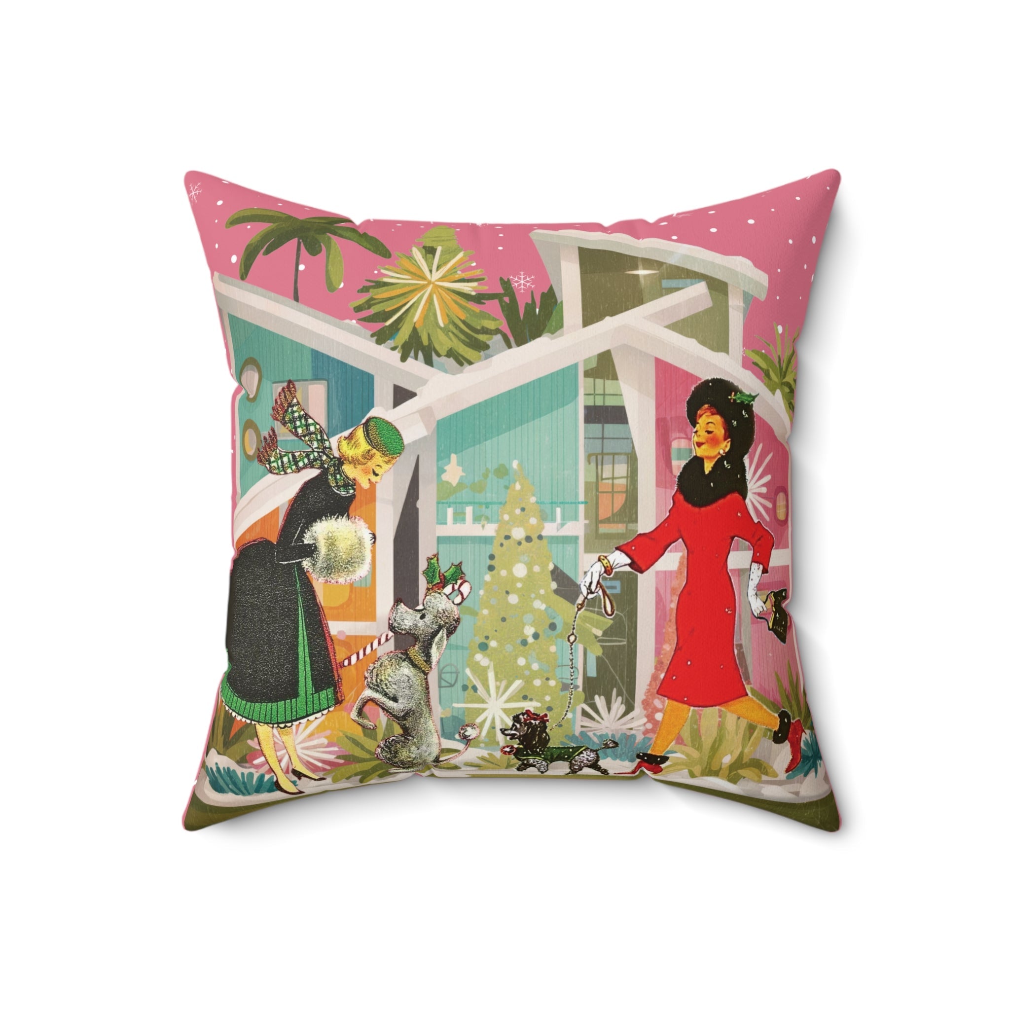 Kate McEnroe New York Mid Century Modern 50s Christmas Throw Pillow, Retro Kitsch Poodle Dog DecorThrow Pillows27511983303653084809