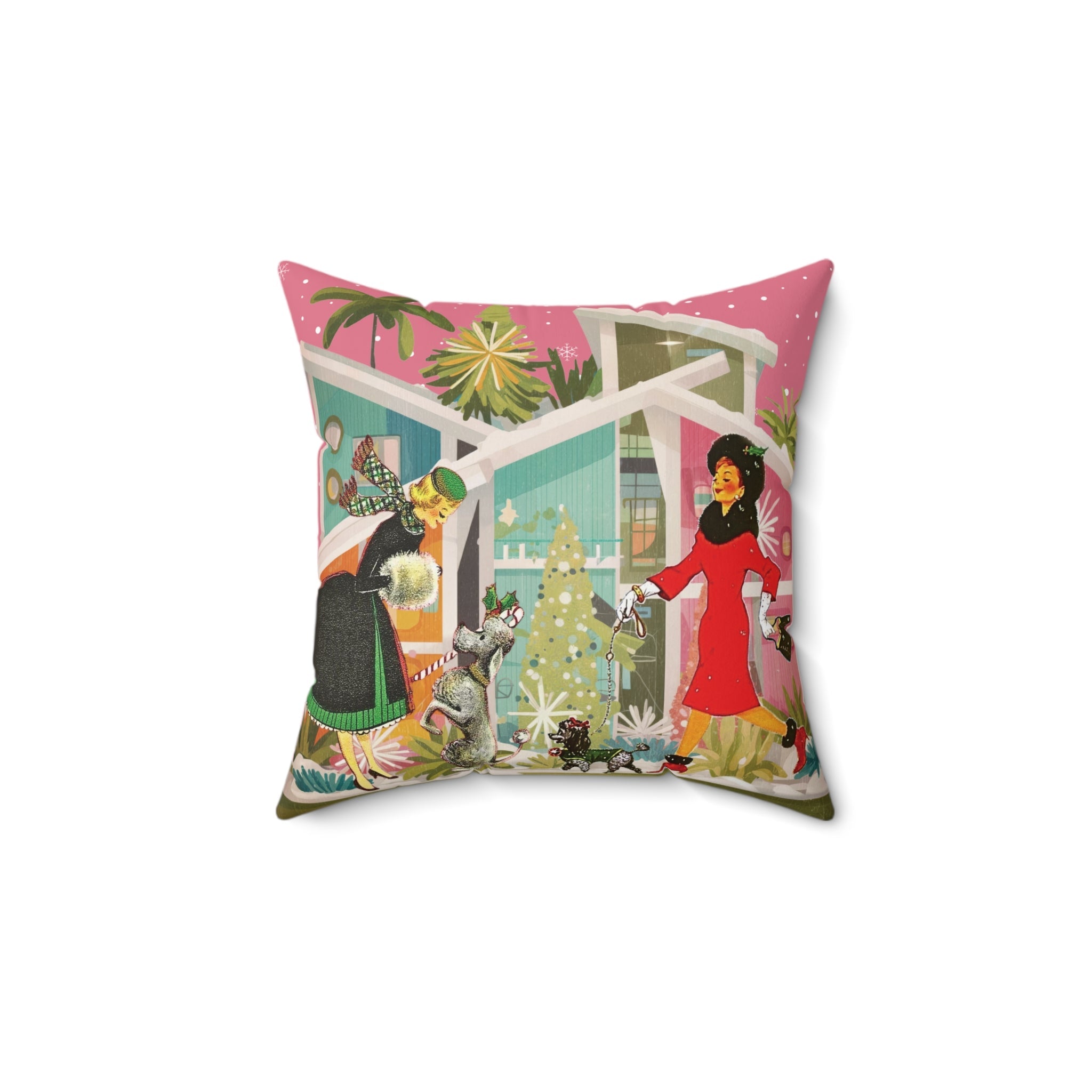 Kate McEnroe New York Mid Century Modern 50s Christmas Throw Pillow, Retro Kitsch Poodle Dog DecorThrow Pillows27511983303653084809