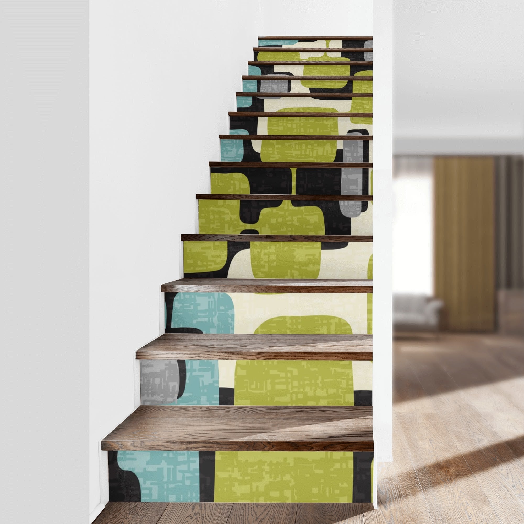 Kate McEnroe New York Mid Century Modern 50s Stair Risers 13pc, Retro Abstract Geometric Stair DecalsStair RisersW0ZJKRZW - 1