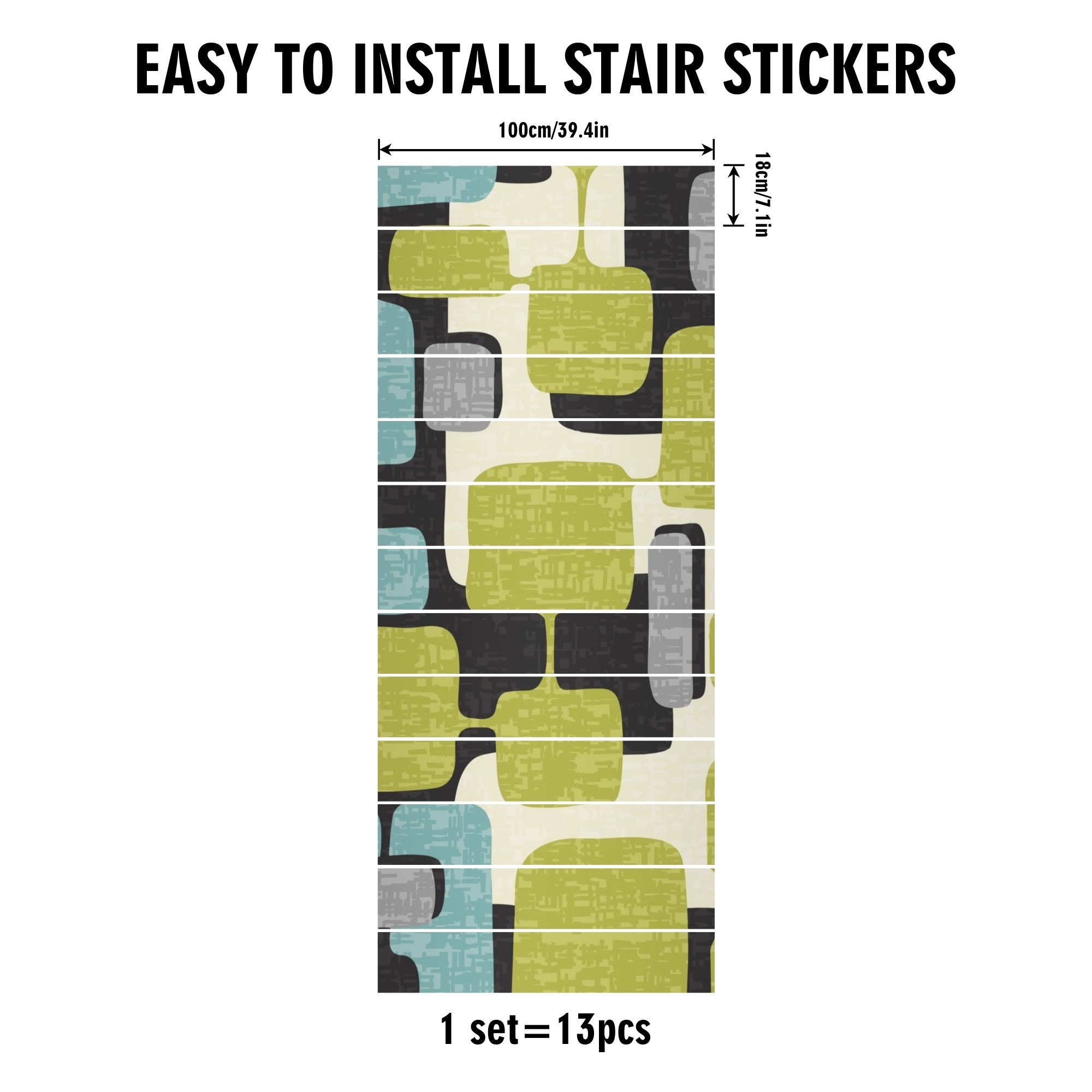 Kate McEnroe New York Mid Century Modern 50s Stair Risers 13pc, Retro Abstract Geometric Stair DecalsStair RisersW0ZJKRZW - 1
