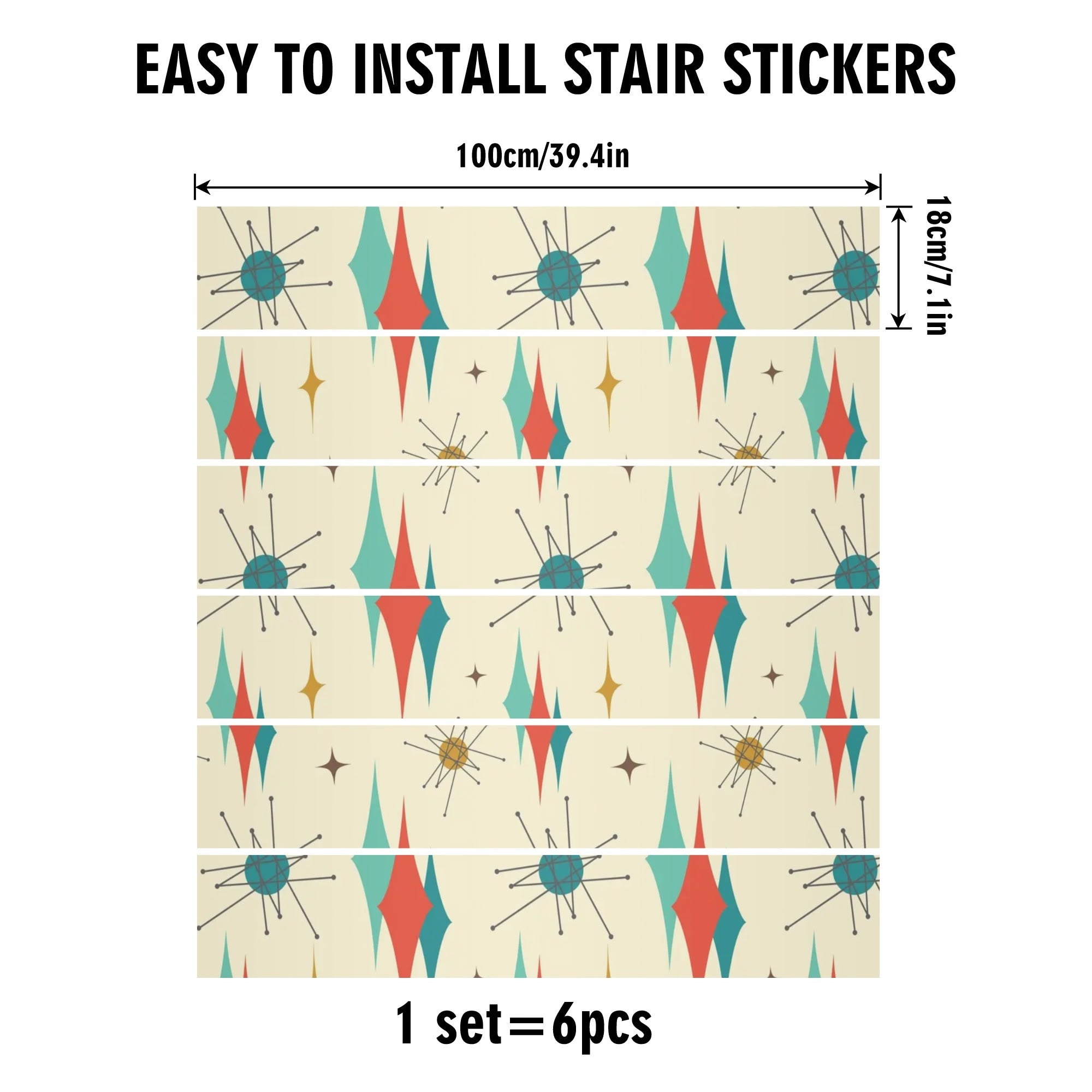 Kate McEnroe New York Mid Century Modern 50s Stair Risers, Franciscan Starburst Retro Atomic Stair DecalsStair RisersNKZRG1XN - 1