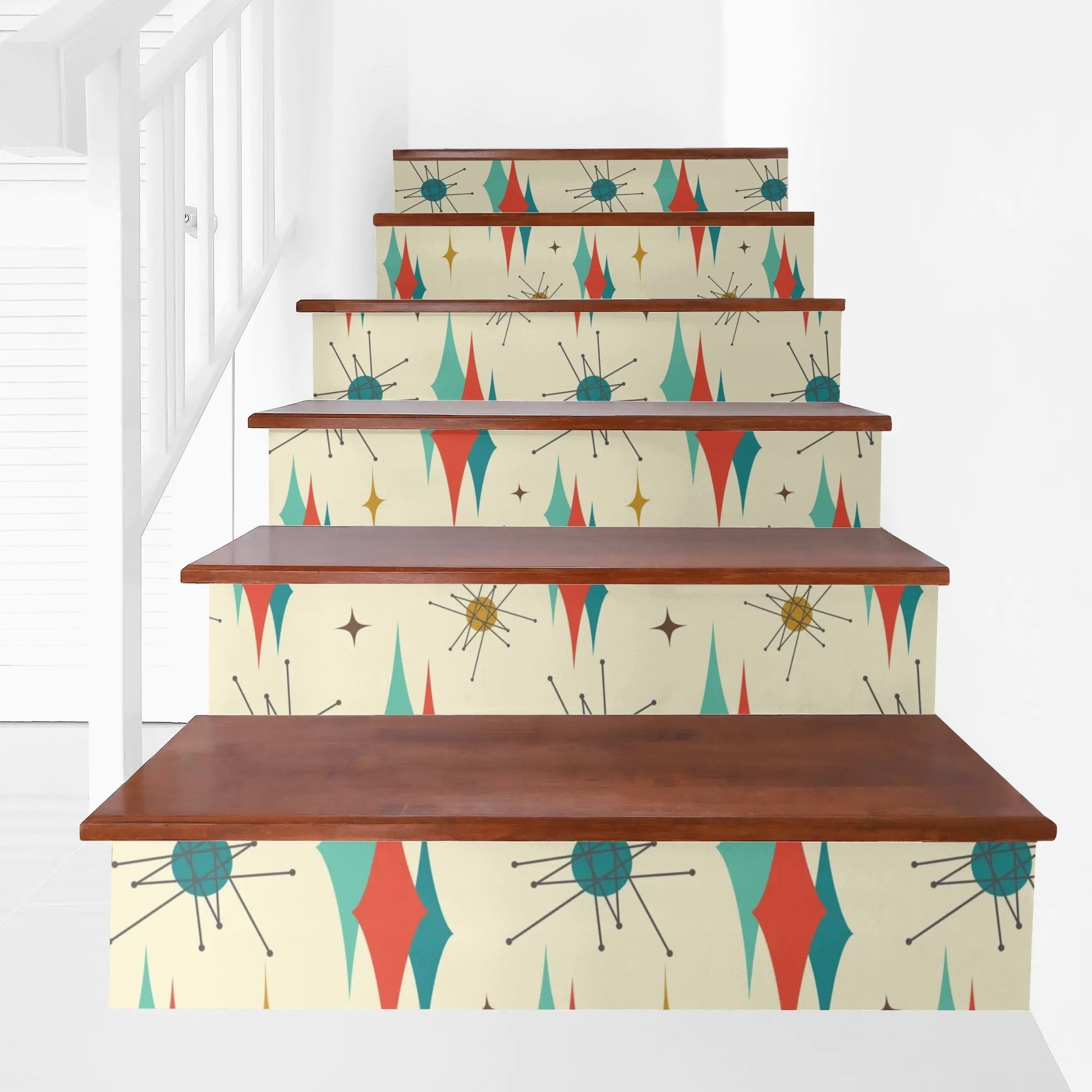 Kate McEnroe New York Mid Century Modern 50s Stair Risers, Franciscan Starburst Retro Atomic Stair DecalsStair RisersNKZRG1XN - 1