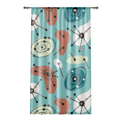 Kate McEnroe New York Mid Century Modern 50s Window Curtain, Retro Atomic Aqua Blue Living Room, Bedroom Sheer Curtain PanelWindow Curtains25735110164804735650