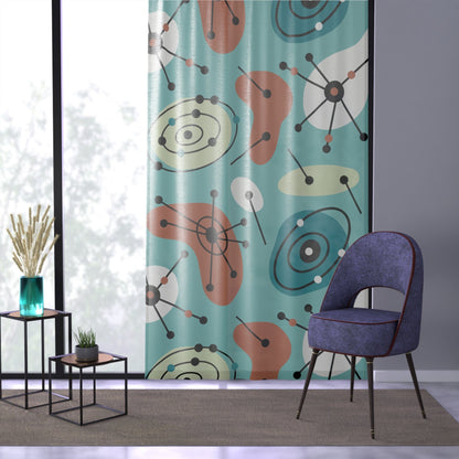 Kate McEnroe New York Mid Century Modern 50s Window Curtain, Retro Atomic Aqua Blue Living Room, Bedroom Sheer Curtain PanelWindow Curtains25735110164804735650