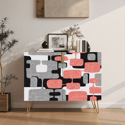 Kate McEnroe New York Mid Century Modern 60s Abstract Coral Pink Geometric Storage Cabinet CredenzaStorage Cabinets6WonZzIPvE