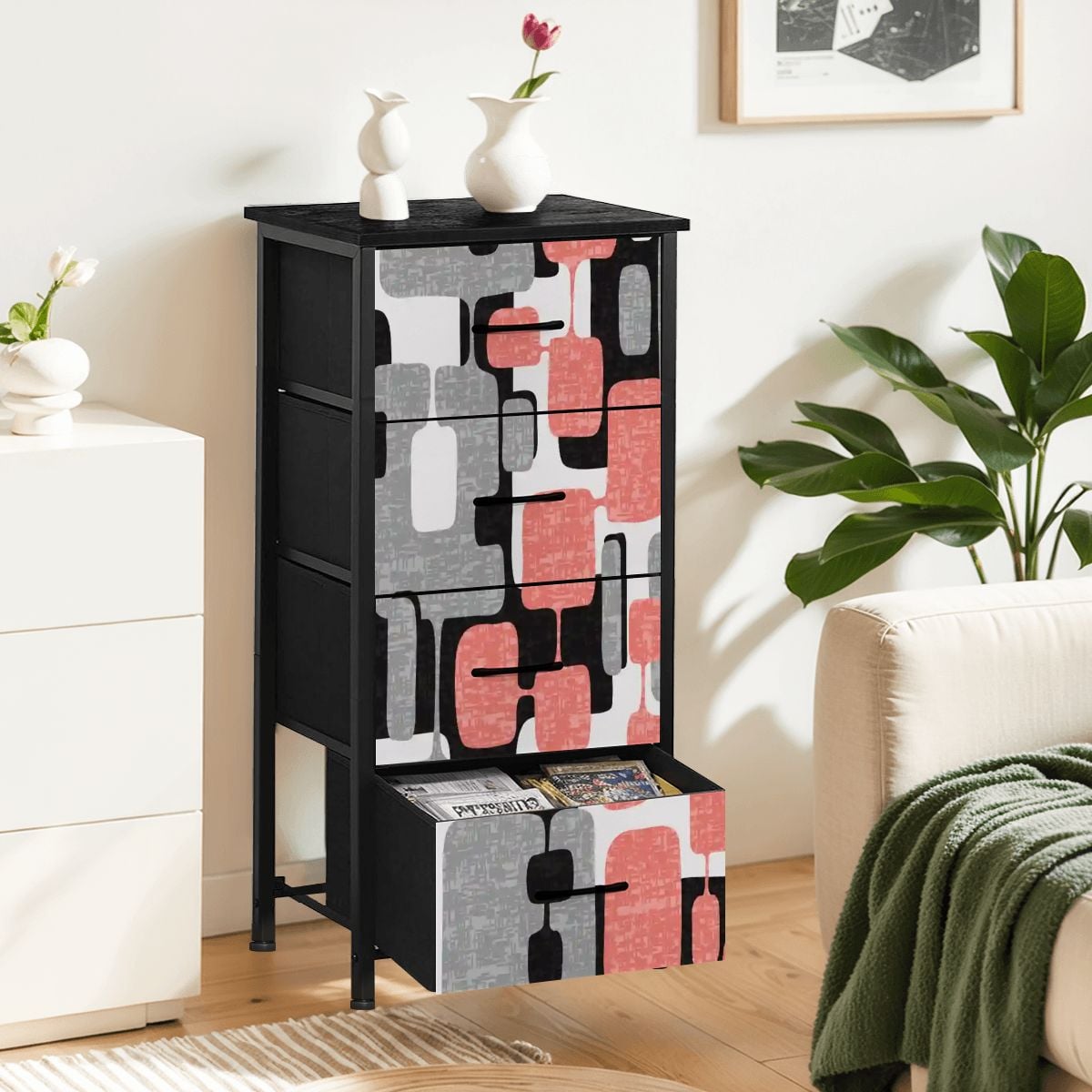 Kate McEnroe New York Mid Century Modern 60s Abstract Pink Geometric 4 Drawer DresserDressers0rs8ZBnEuy