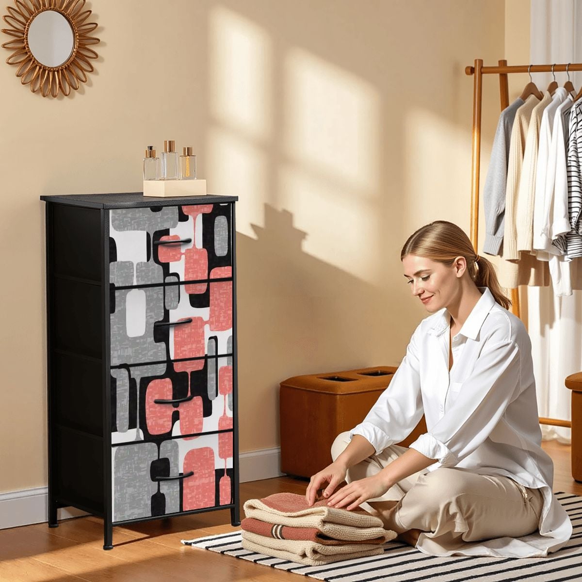 Kate McEnroe New York Mid Century Modern 60s Abstract Pink Geometric 4 Drawer DresserDressers0rs8ZBnEuy