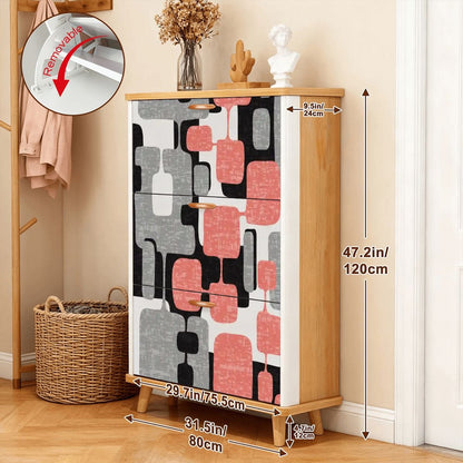 Kate McEnroe New York Mid Century Modern 60s Abstract Pink Geometric Shoe Cabinet MCM Entryway OrganizerShoe StorageHAjOvxgCKP