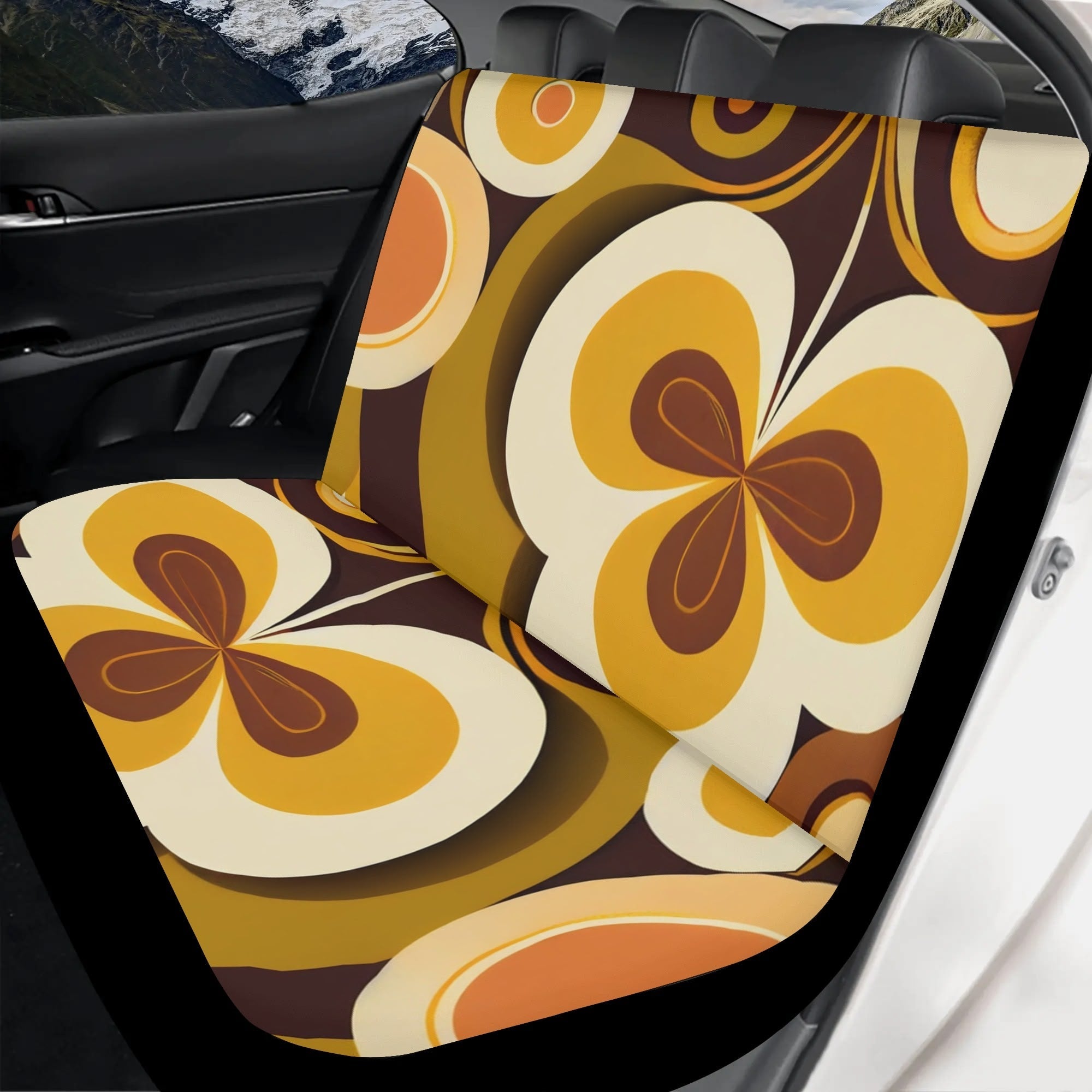 Black Diamond Floral Pattern Car Back order Seat Pet Covers, Backseat Seat Covers, Seat Protector, Car Accessories, Abstract Art