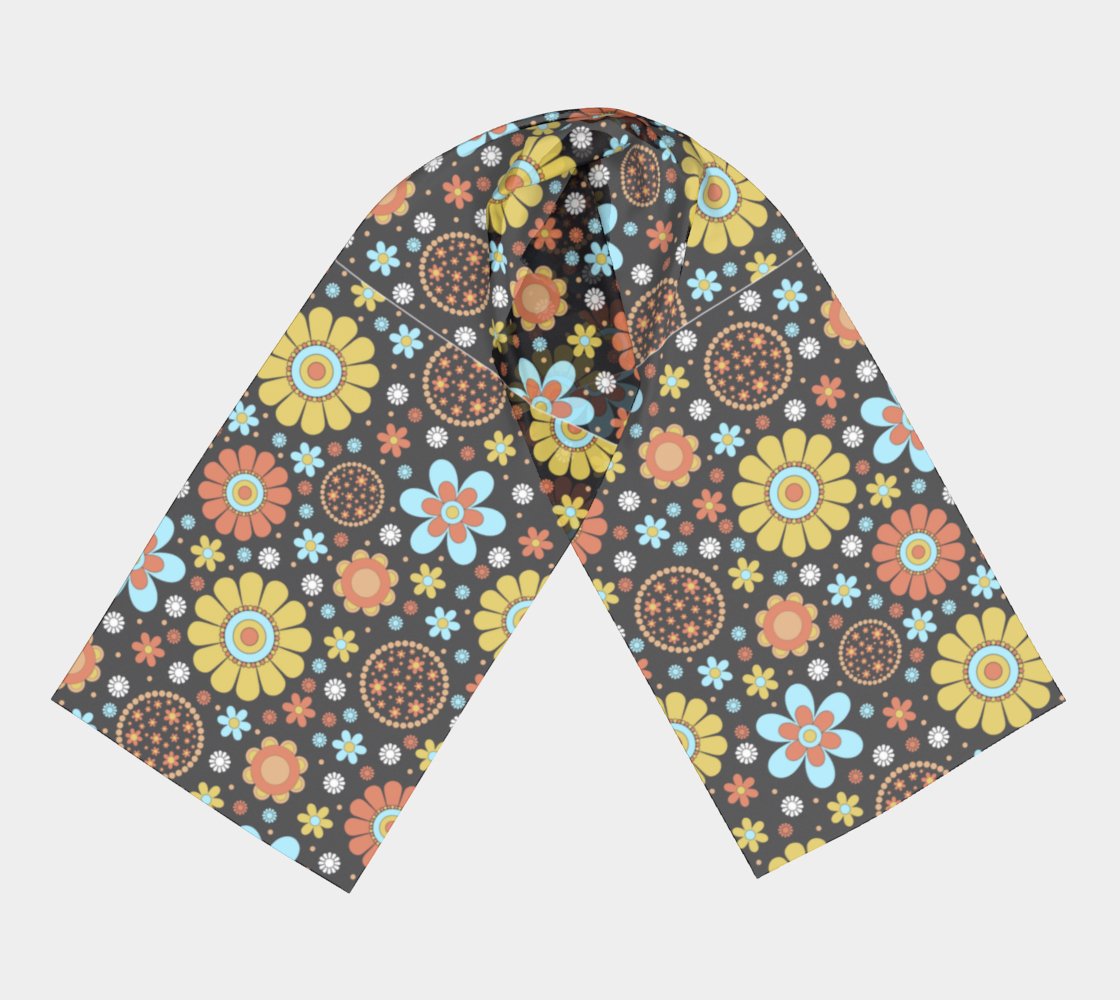 Kate McEnroe New York Mid Century Modern 70s Retro Groovy Flower Power Silk Habotai Long ScarfScarves6680965|silk - habotai|10x45