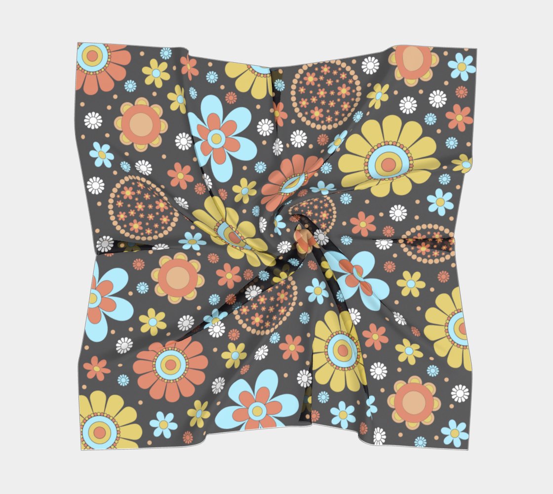 Kate McEnroe New York Mid Century Modern 70s Retro Groovy Flower Power Silk Habotai Square ScarfScarves6680962|silk - habotai|16x16