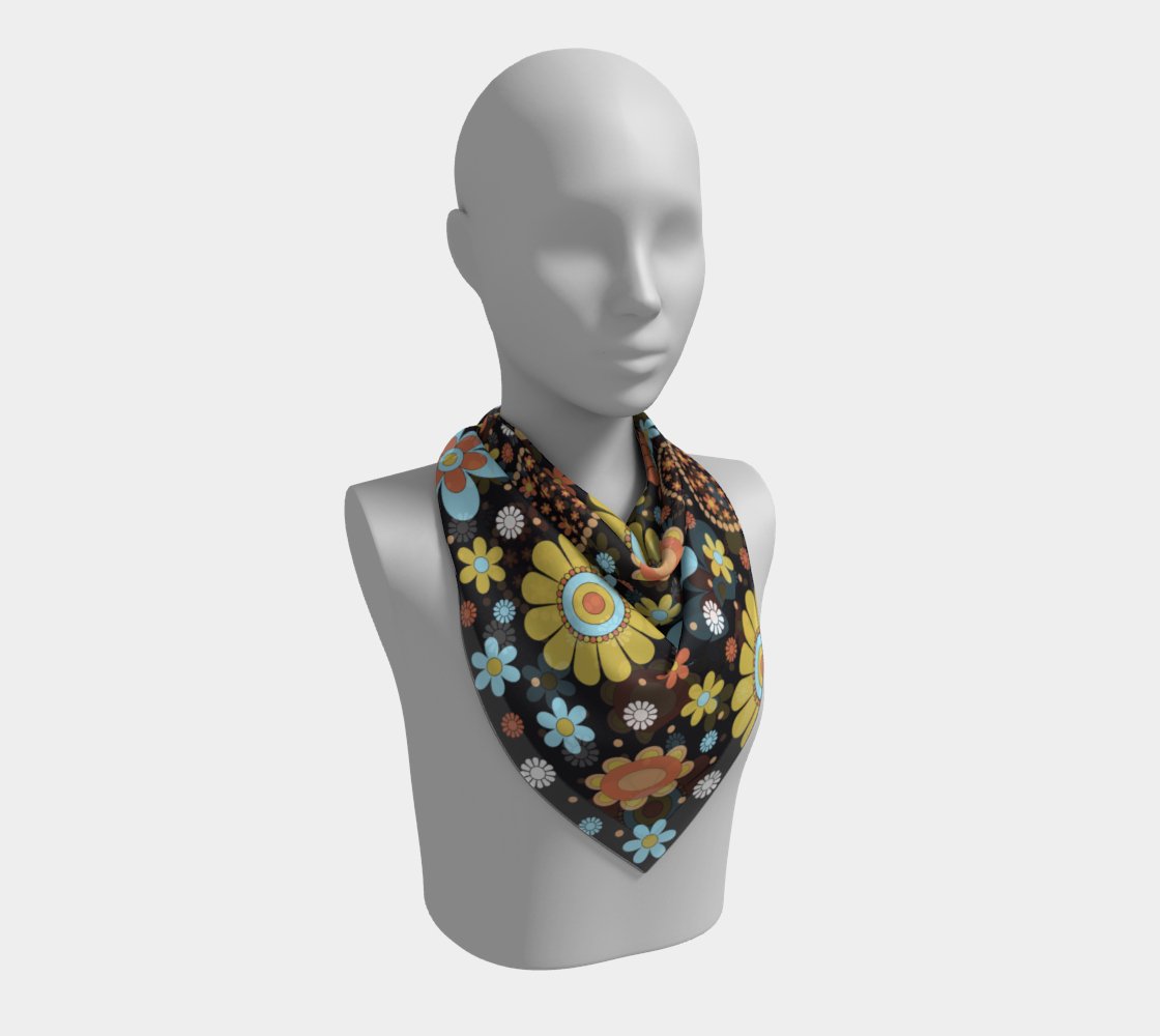 Kate McEnroe New York Mid Century Modern 70s Retro Groovy Flower Power Silk Habotai Square ScarfScarves6680962|silk - habotai|16x16