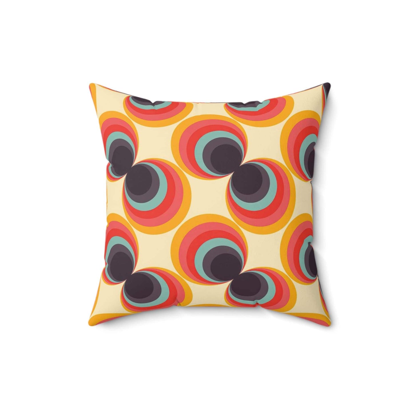 Kate McEnroe New York Mid Century Modern 70s Retro Throw Pillow, MCM Geometric Floral Orb Teal, Orange, Mustard Yellow, Beige Accent Pillow - 131082623 Throw Pillows