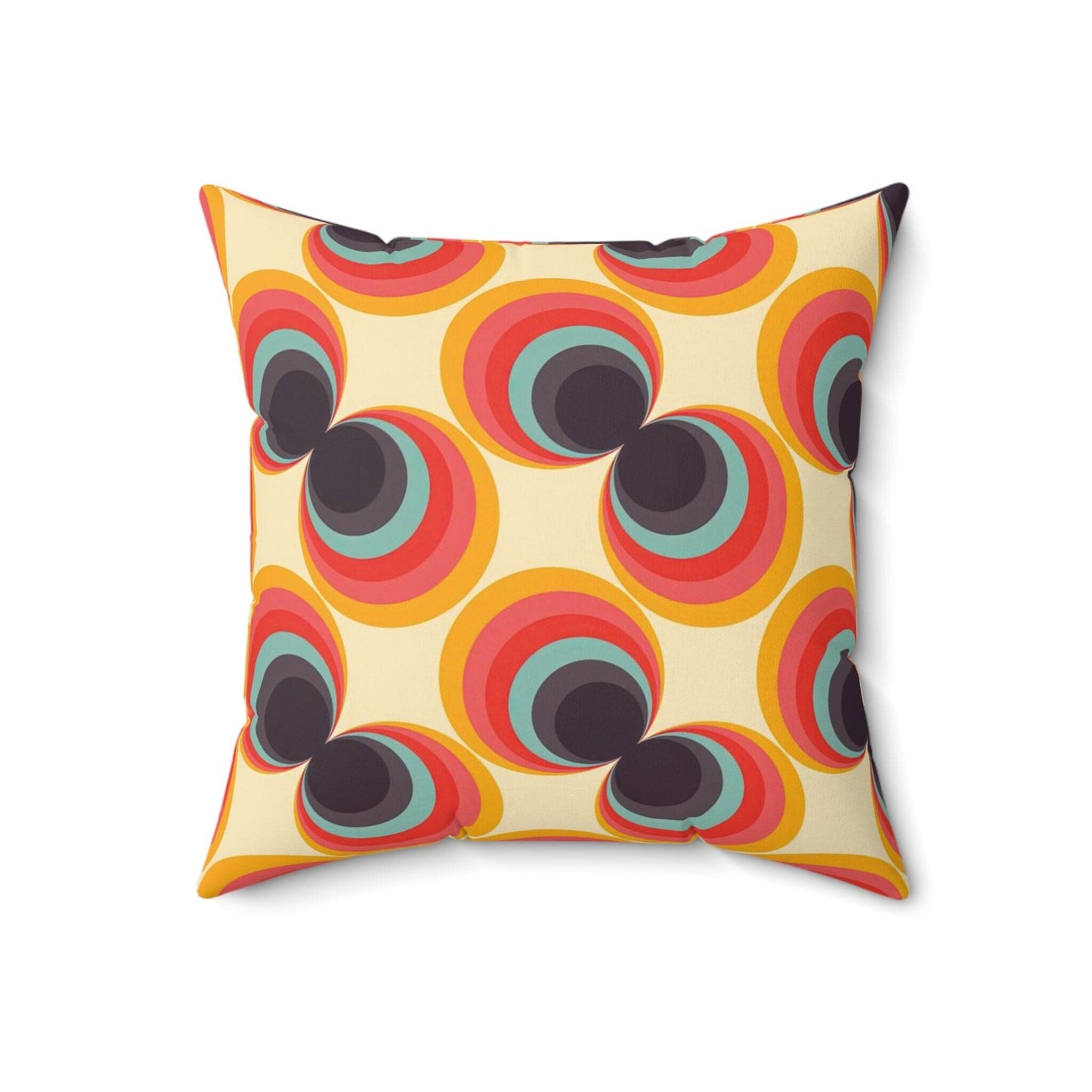 Kate McEnroe New York Mid Century Modern 70s Retro Throw Pillow, MCM Geometric Floral Orb Teal, Orange, Mustard Yellow, Beige Accent Pillow - 131082623 Throw Pillows