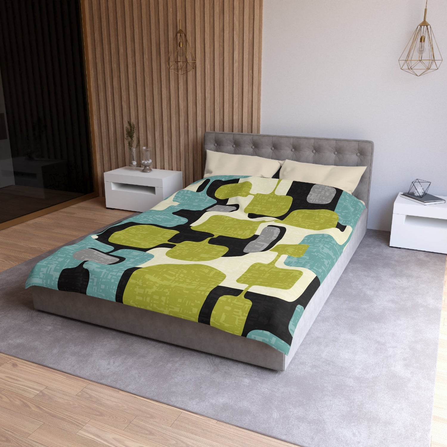 Kate McEnroe New York Mid Century Modern Abstract Duvet Cover, Retro 50s Mod Geometric BeddingDuvet Covers28644896801803551642