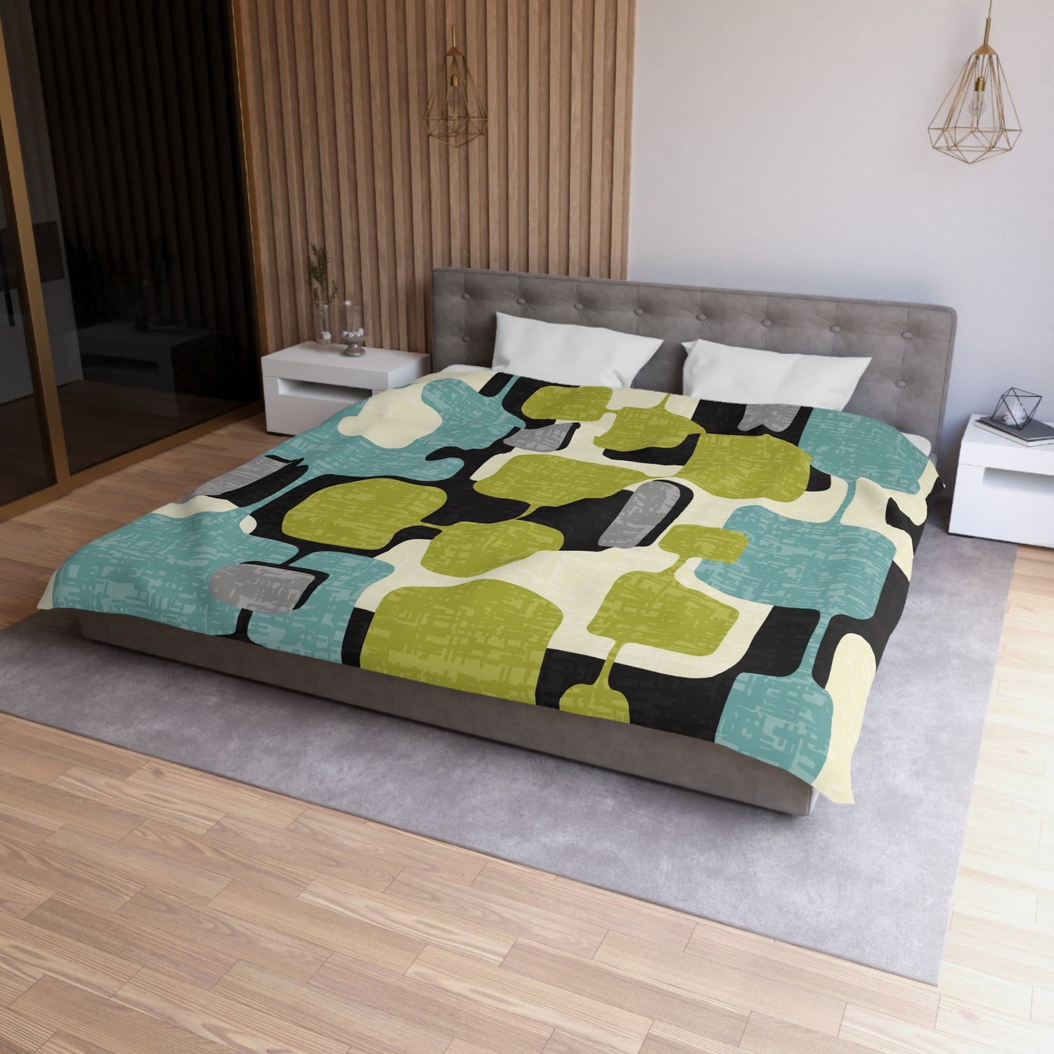 Kate McEnroe New York Mid Century Modern Abstract Duvet Cover, Retro 50s Mod Geometric BeddingDuvet Covers32565902171017379492