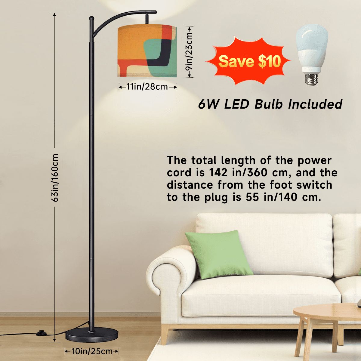 Kate McEnroe New York Mid Century Modern Abstract Floor Lamp, 60s Inspired Geometric Shade, Retro MCM Standing Light, Vintage Accent Lighting, Modern Home DecorArc Floor LampsHUmiiBRkh7