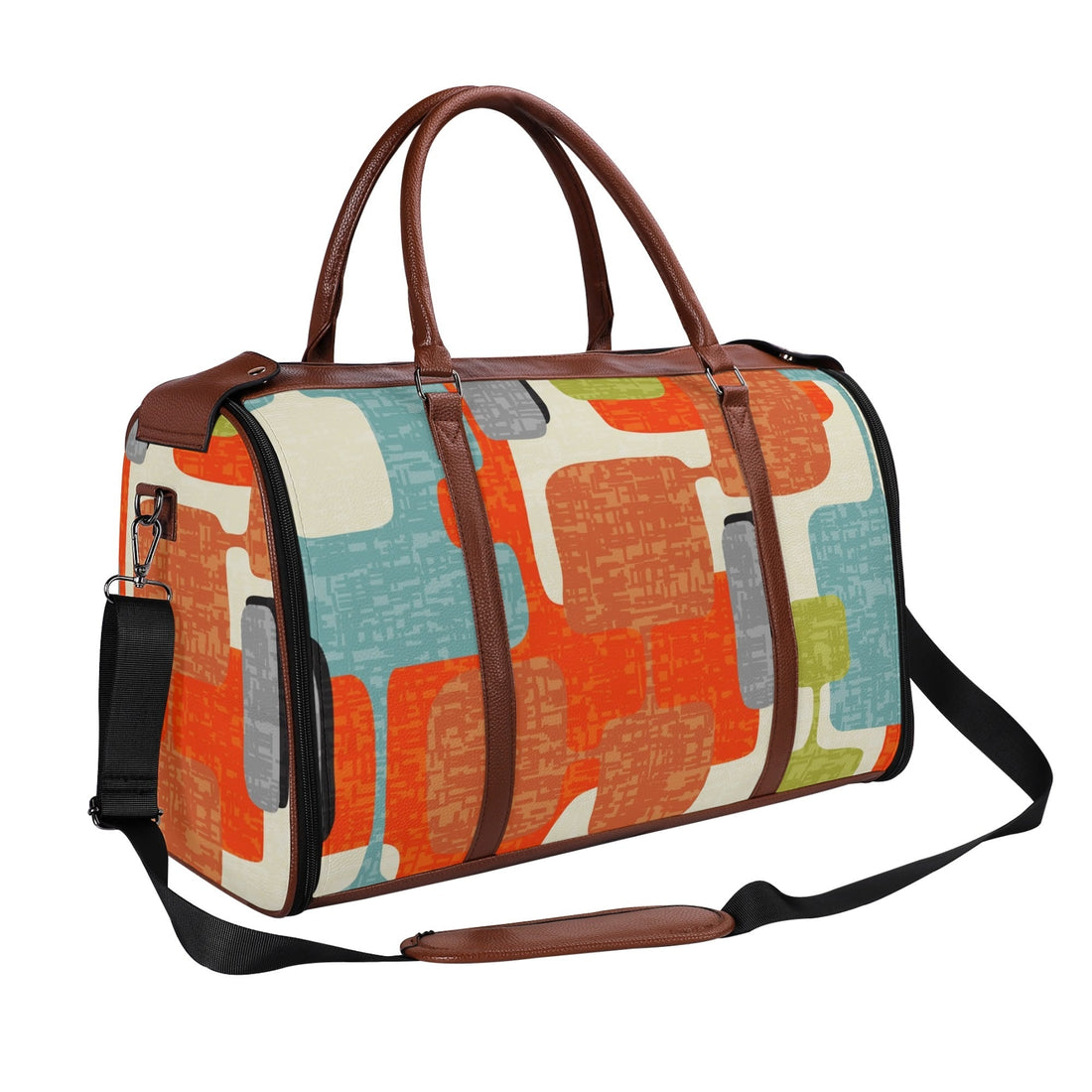 Kate McEnroe New York Mid Century Modern Abstract Geometric Duffel Bag, Orange Teal Retro Travel WeekenderDuffel BagsWLXVXV6W - 1
