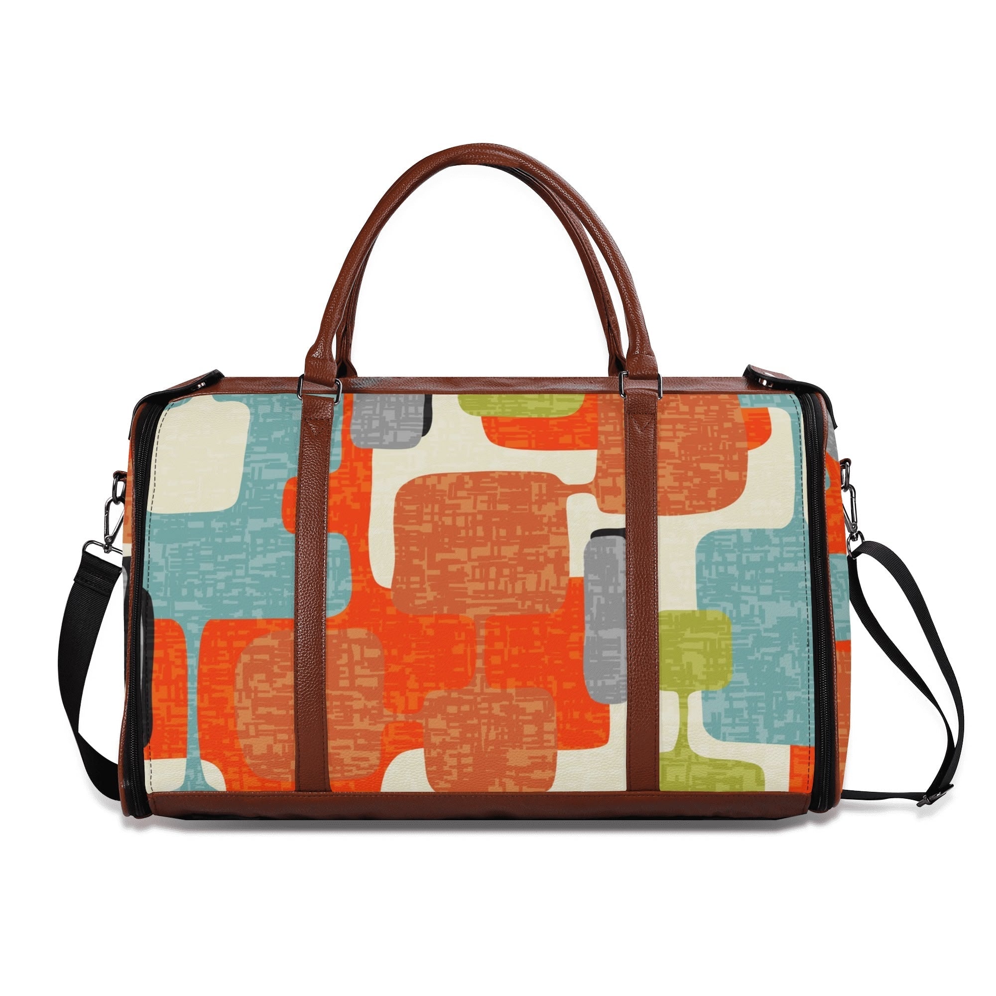 Kate McEnroe New York Mid Century Modern Abstract Geometric Duffel Bag, Orange Teal Retro Travel WeekenderDuffel BagsWLXVXV6W - 1