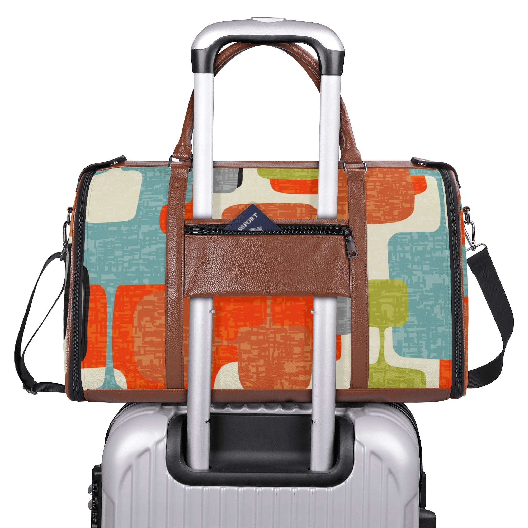 Kate McEnroe New York Mid Century Modern Abstract Geometric Duffel Bag, Orange Teal Retro Travel WeekenderDuffel BagsWLXVXV6W - 1
