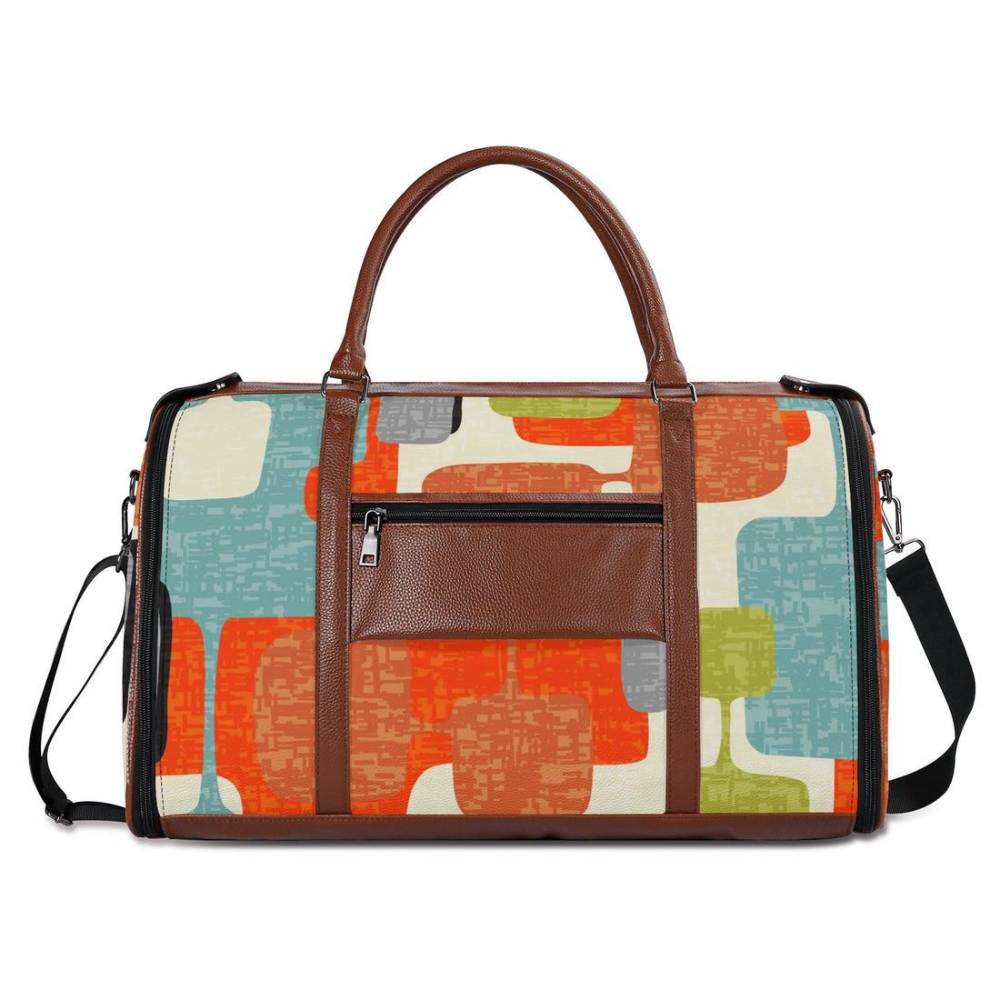 Kate McEnroe New York Mid Century Modern Abstract Geometric Duffel Bag, Orange Teal Retro Travel WeekenderDuffel BagsWLXVXV6W - 1