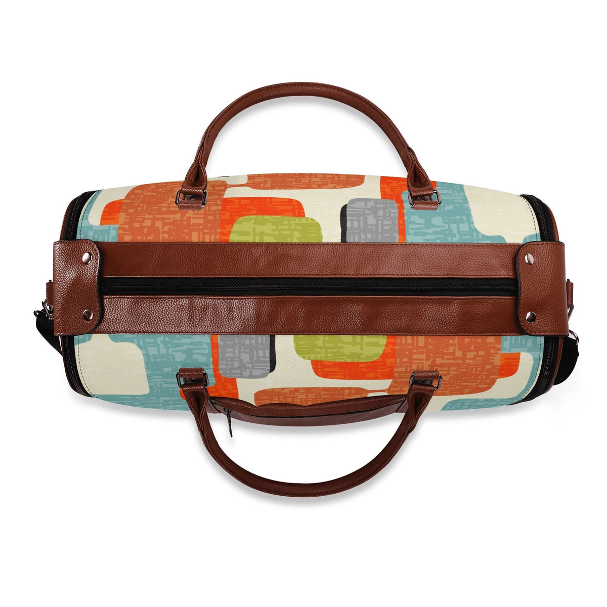 Kate McEnroe New York Mid Century Modern Abstract Geometric Duffel Bag, Orange Teal Retro Travel WeekenderDuffel BagsWLXVXV6W - 1