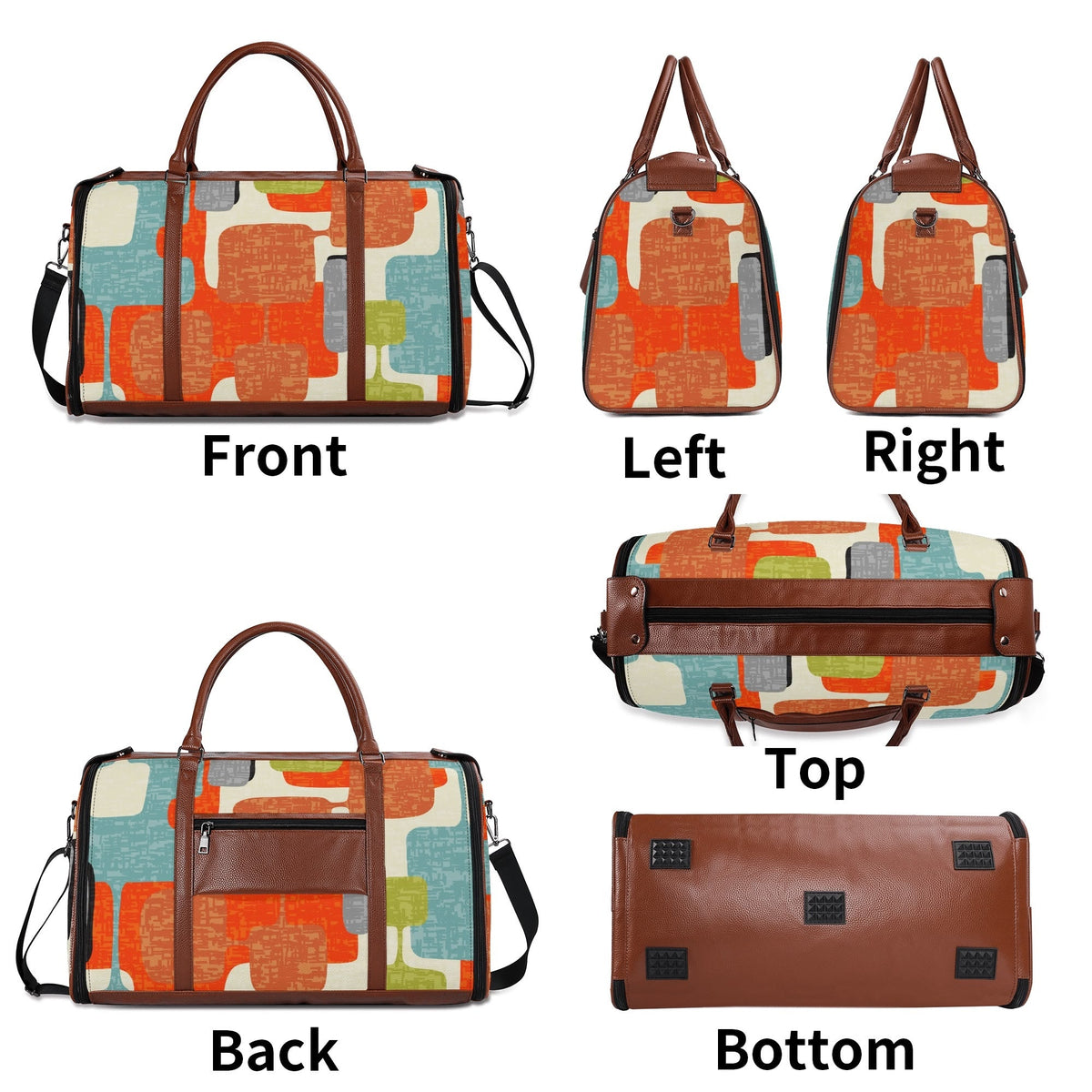 Kate McEnroe New York Mid Century Modern Abstract Geometric Duffel Bag, Orange Teal Retro Travel WeekenderDuffel BagsWLXVXV6W - 1