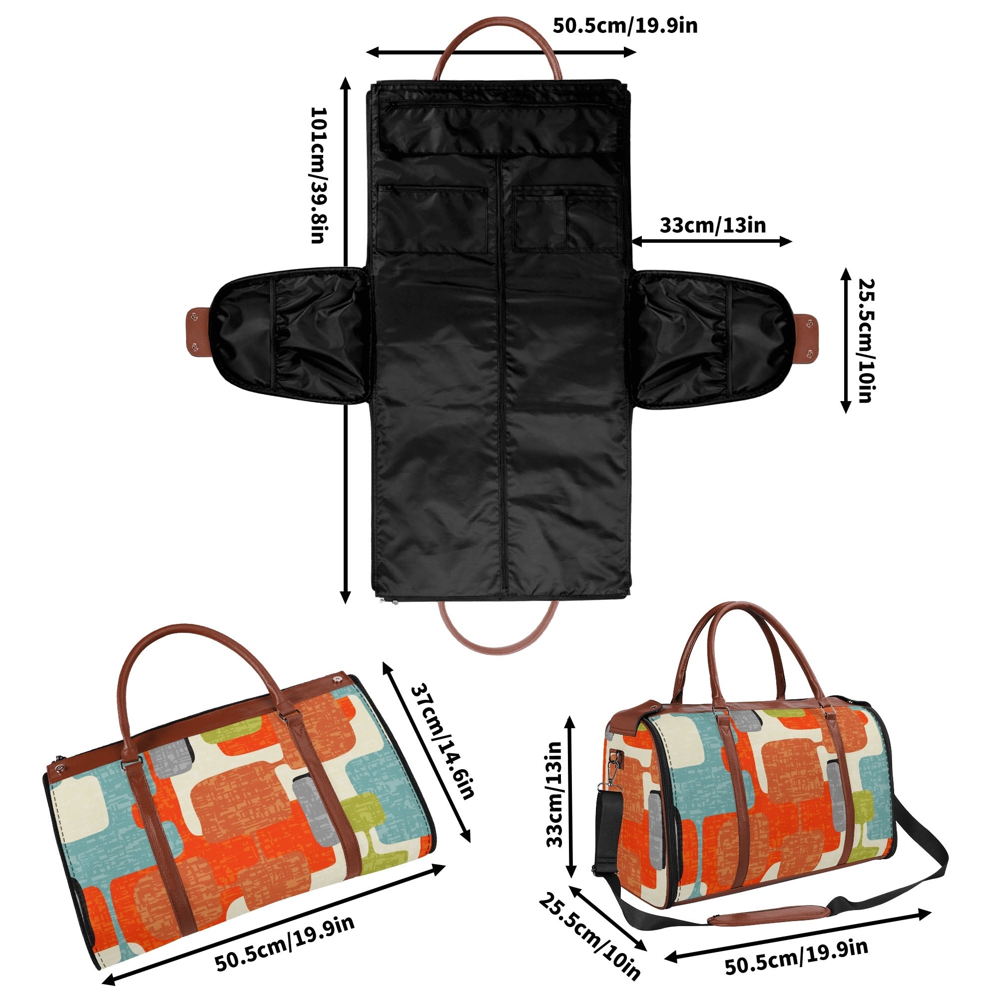 Kate McEnroe New York Mid Century Modern Abstract Geometric Duffel Bag, Orange Teal Retro Travel WeekenderDuffel BagsWLXVXV6W - 1