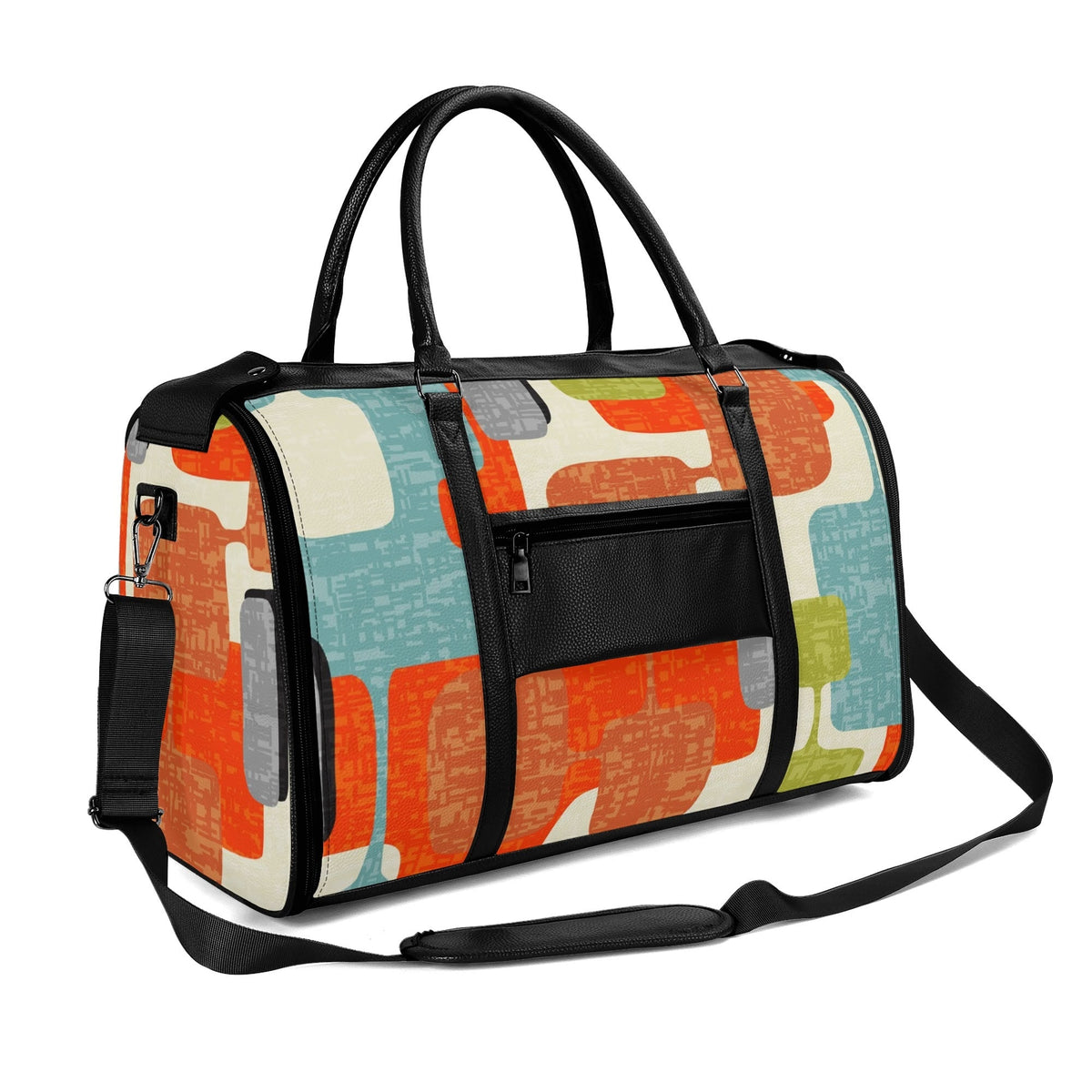 Kate McEnroe New York Mid Century Modern Abstract Geometric Duffel Bag, Orange Teal Retro Travel WeekenderDuffel BagsWLXVXV6W - 2