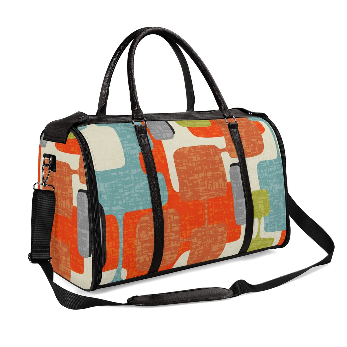 Kate McEnroe New York Mid Century Modern Abstract Geometric Duffel Bag, Orange Teal Retro Travel WeekenderDuffel BagsWLXVXV6W - 2